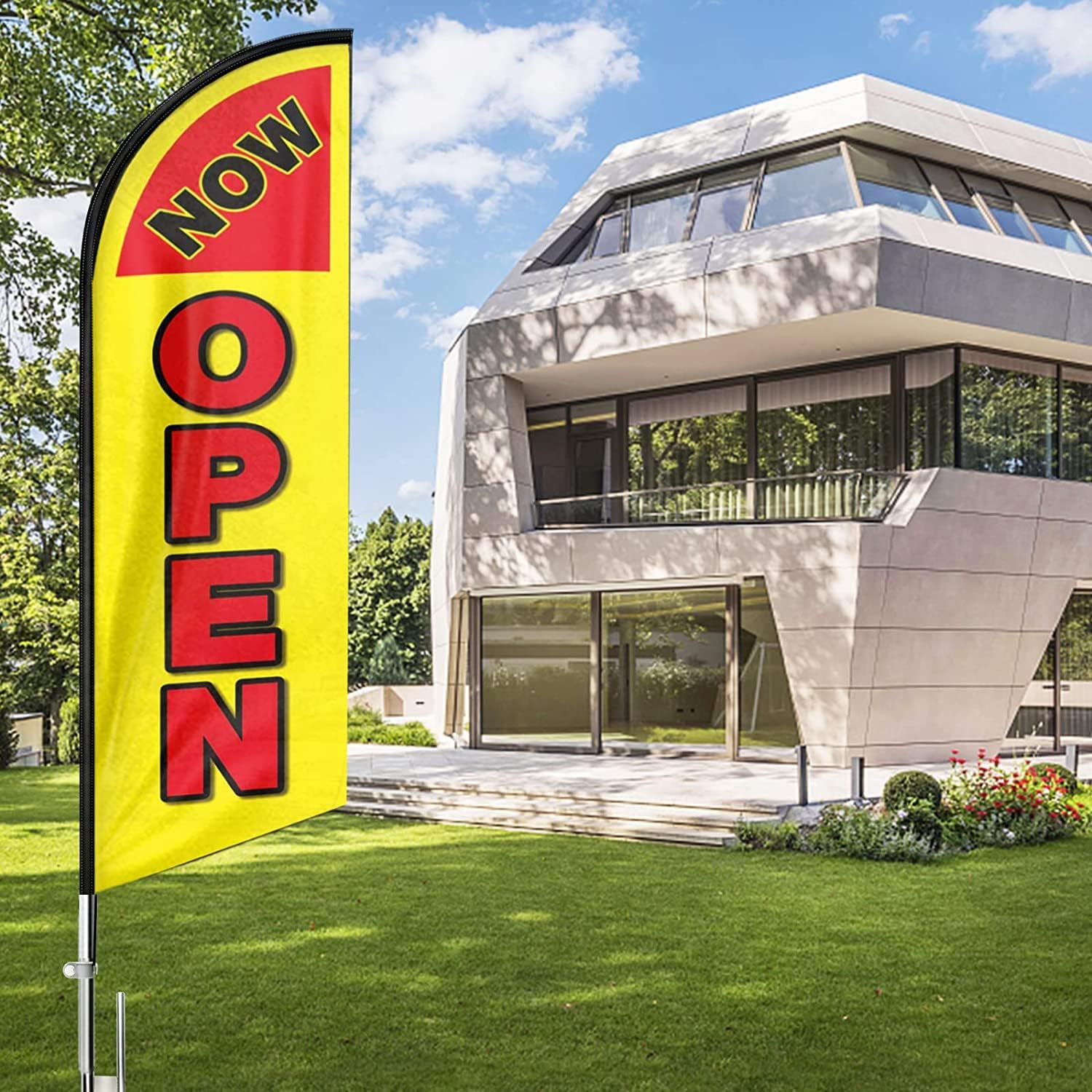 Now Open Feather Flag with Pole and Ground Stake, 11FT Advertising Swooper Banner Sign for Business Grand Opening and Storefront Promotions