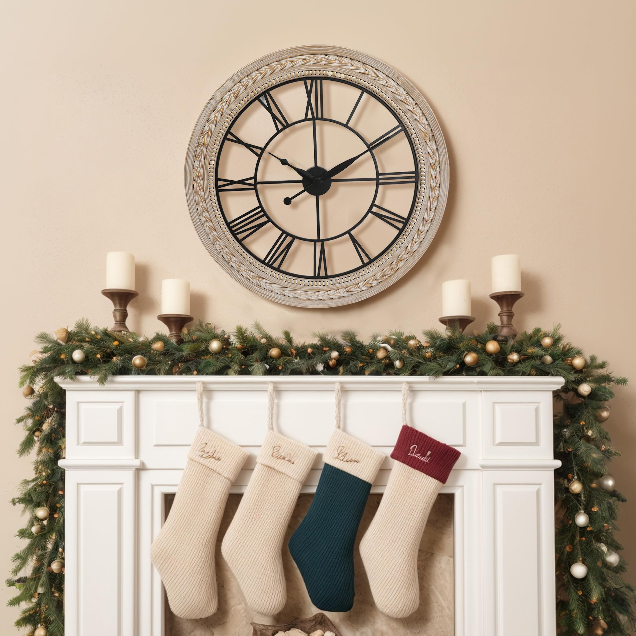 RiteSune Wall Clock 30 Inch Decor, Farmhouse Wall Clocks Battery Operated Silent, Bamboo Large Clocks for Wall, Oversized Wall Clock for Living Room Bedroom, Office