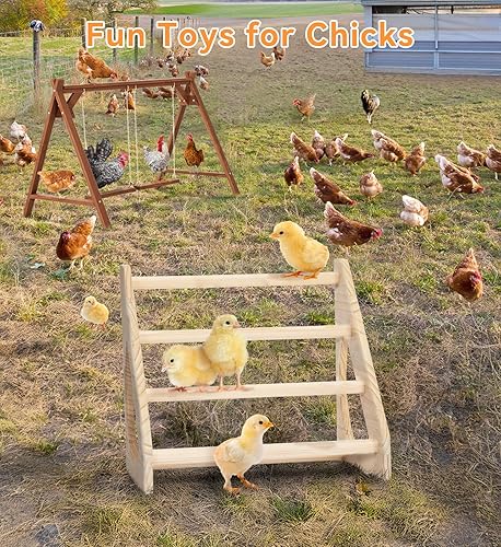Miniatura 4 de PETSFIT Perca para pollitos que evita la rotación, barra de gallo de madera fuerte, fácil de montar y limpiar, juguetes divertidos para pollitos uso