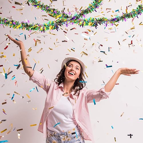 Miniatura 5 de Guirnalda de oropel de Mardi Gras para decoración de árbol de Mardi Gras decoraciones colgantes para el hogar interiores y exteriores carnaval