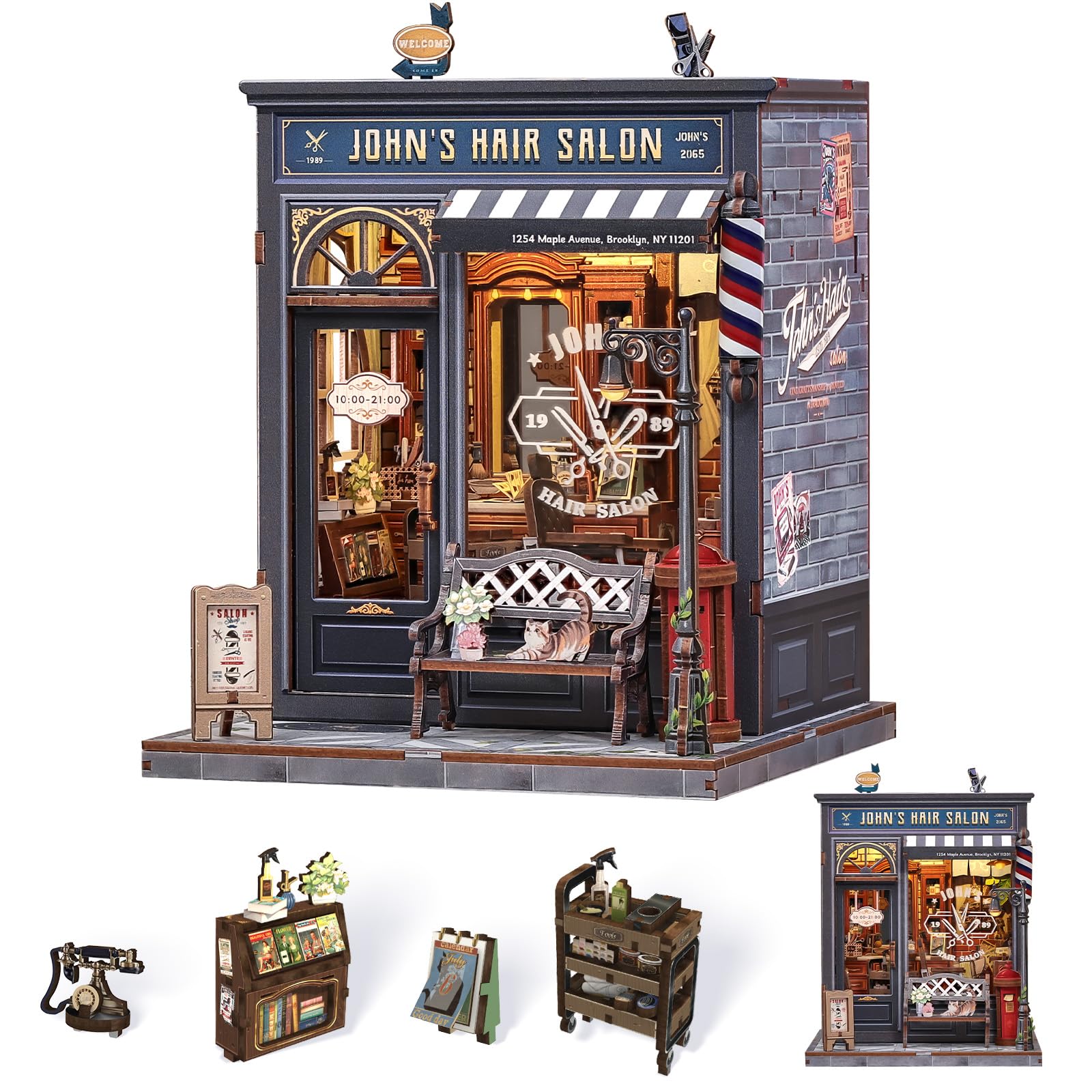 Endless Limit Book Nook Kit - Miniatur Puppenhaus (Friseursalon-Szene) mit LED-Beleuchtung, 3D Holz-Puzzle Buchstütze, Retro-Deko (John's Hair Salon)