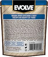 Vista 2 de Evolve Receta de pollo y carne de res sin granos en salsa húmeda para gatos 3 oz - 24 pk
