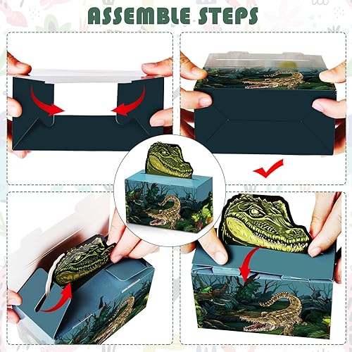 Miniatura 4 de Nezyo 24 piezas de suministros de fiesta de cumpleaños de reptiles, decoraciones de fiesta de serpiente, cajas de cocodrilo para baby shower de