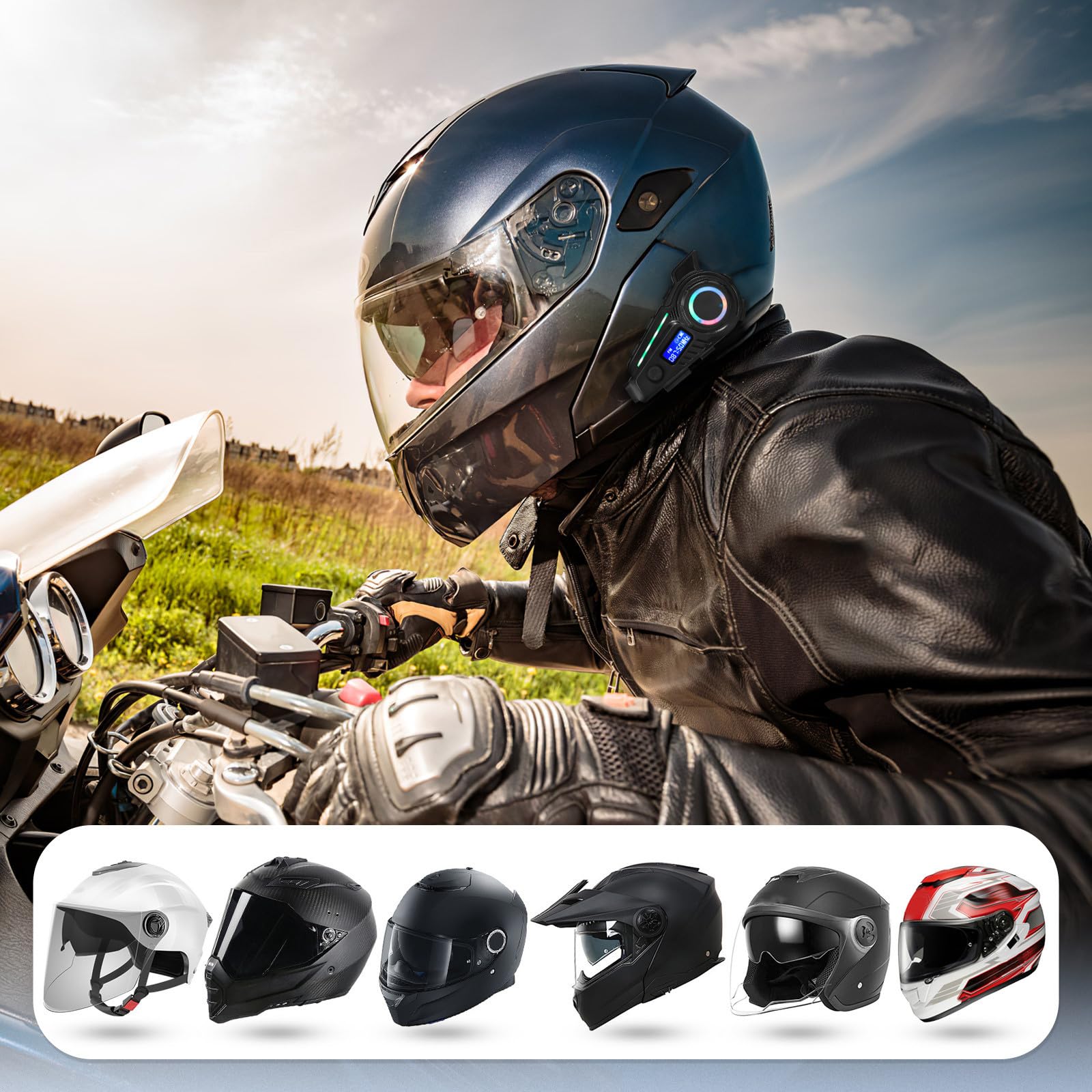PRETYZOOM Oreillettes sans Fil pour Casque de Moto 5.4 Abs Noires, Musique, 1200 Mah, 32 Go, pour Road Trips et Cyclisme