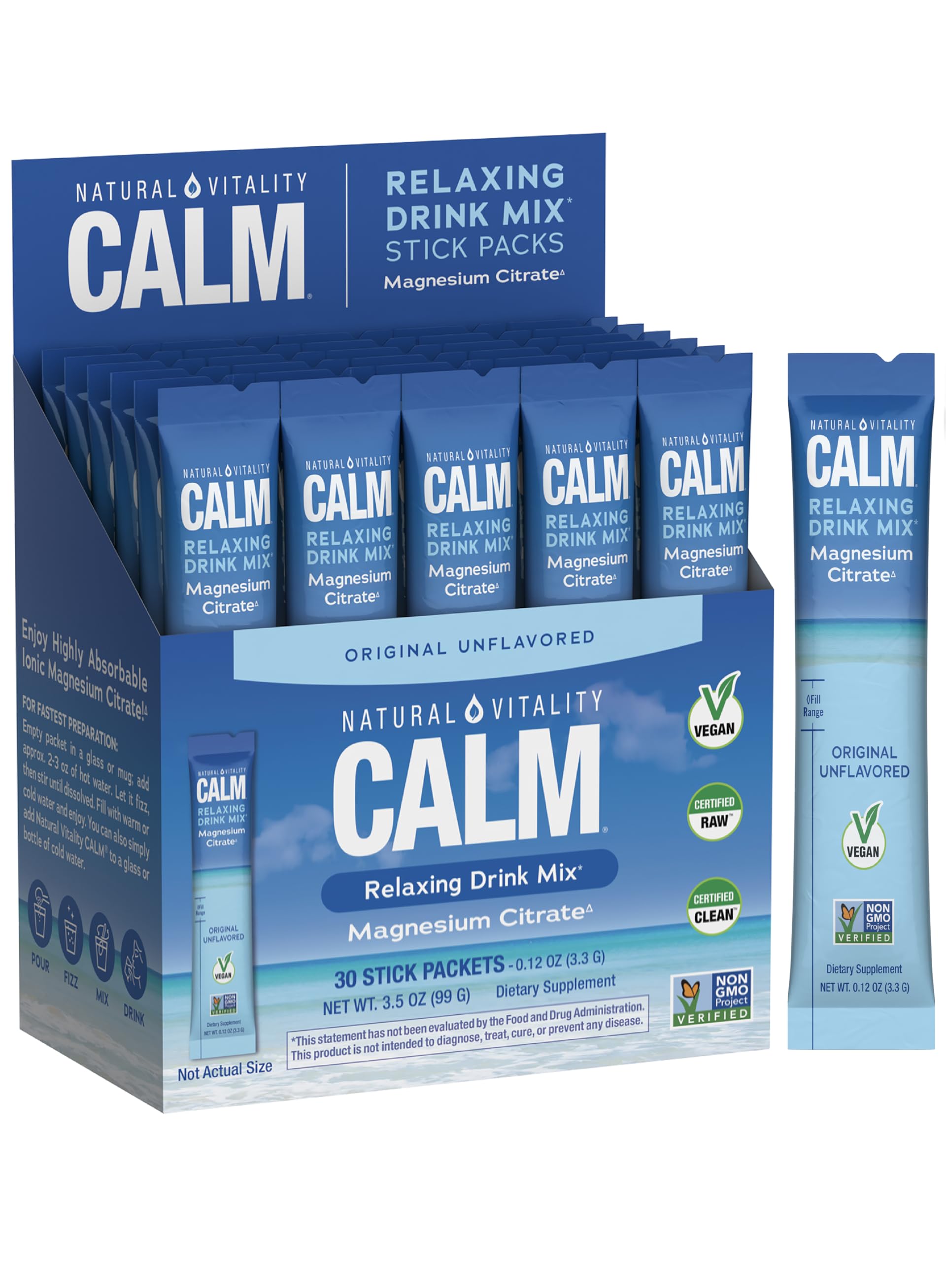 Natural Vitality Calm Plus Anti Stress Magnesium Drink Powder Healthy Supplements - 30 Count