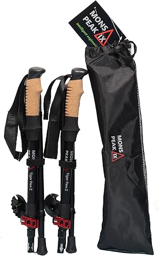 Tiger Paw Z - Bastones de senderismo para senderismo, correr, caminar, raquetas de nieve, con agarre de corcho, plegable, plegable, ajustable y