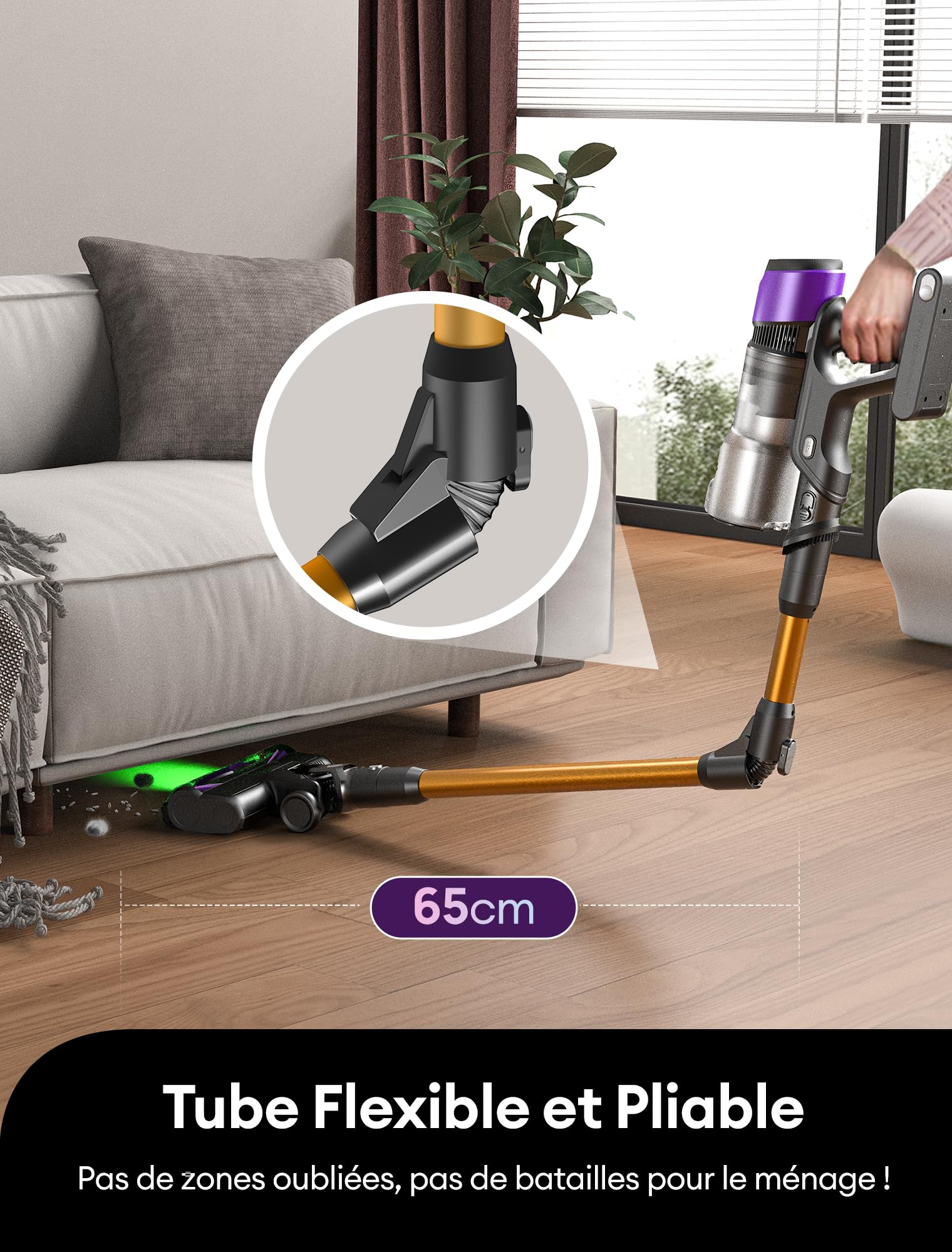 Ultenic Aspirateur Balai sans Fil, 55kPa Puissant pour Poils Animaux, Technologie GreenEye, Tube Pliable 65cm, Filtre HEPA H13 Anti-Allergie, 60min Autonomie, Sol Dur/Voiture/Moquette