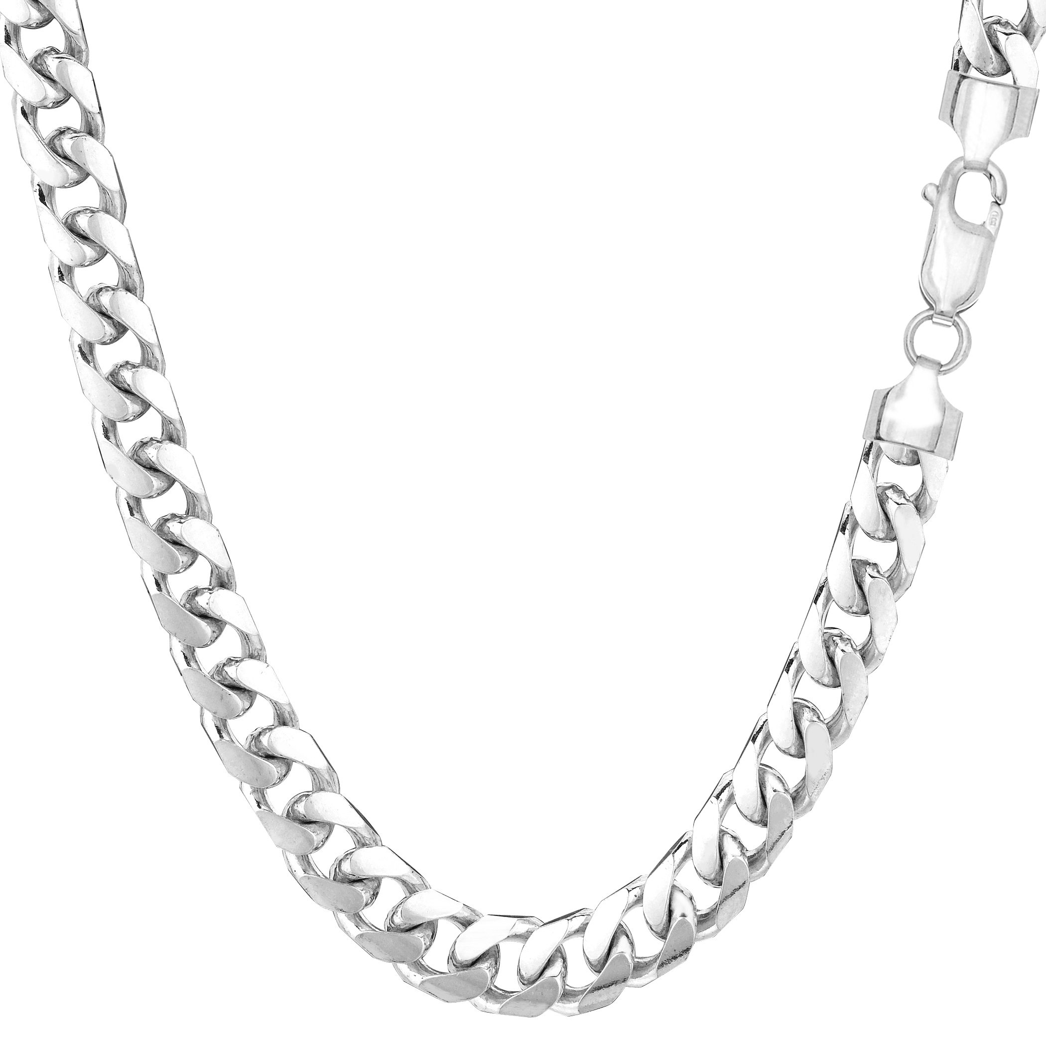 Jewelry Affairs White Solid Gold Miami Cuban Link Chain Necklace, Width 5.8mm