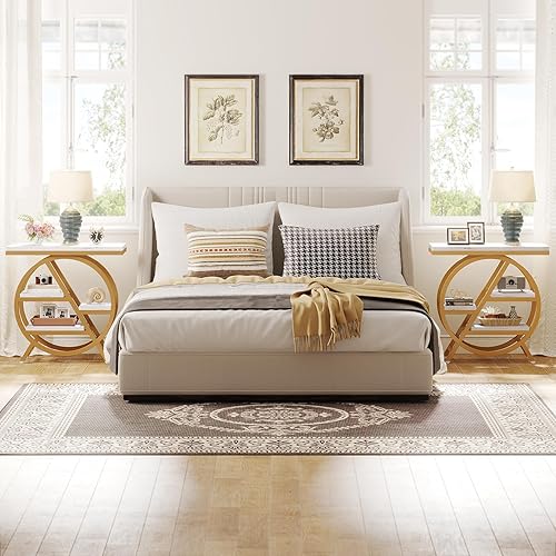 Miniatura 4 de Tribesigns Juego de 2 mesas auxiliares modernas de mármol sintético para sala de estar, mesa auxiliar estrecha de 3 niveles con almacenamiento y