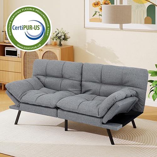 Miniatura 41 de Opoiar Cama con espuma viscoelástica, sofá futón convertible con reposabrazos ajustables, juegos de sofás multifuncionales para apartamento, Gris
