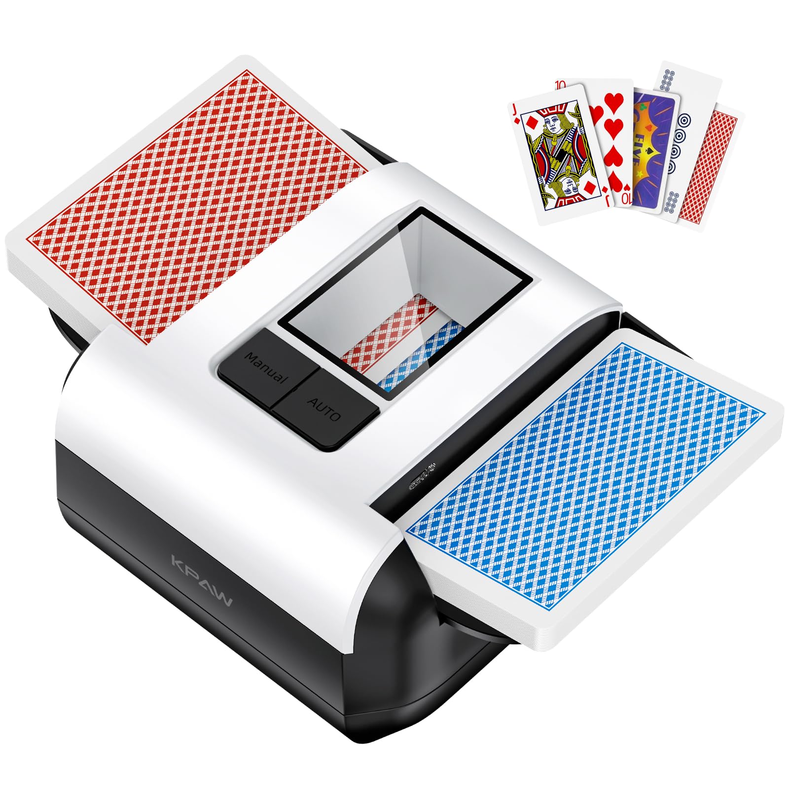 KPAW Automatischer Kartenmischmaschine mit Zwei Modi, Wiederaufladbare Kartenmischer Elektrisch für 1–2 Kartenspiele, Geräuscharmer Kartenmischmaschine für Poker (Weißer M1)