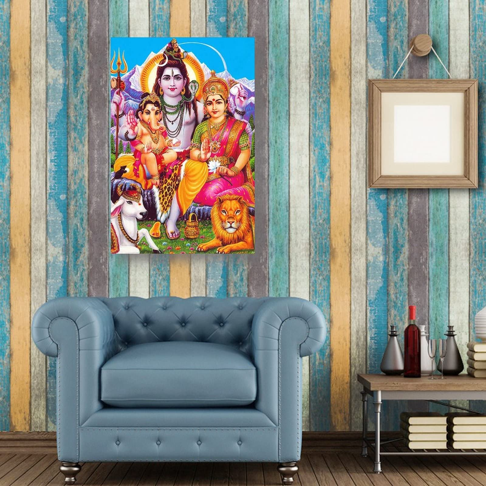 Poster Déco Murale Shiva Hindouisme - Impression Toile 20x30 Cm - Palette Bleu Gris, Paysage Montagne - 6