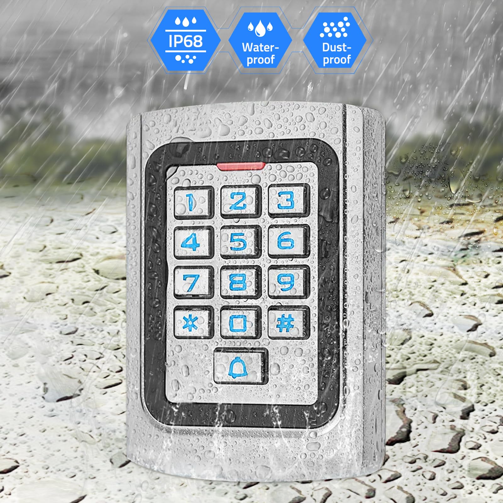 Zugangskontrolltastatur, kabelgebundene Türtastatur, ID-Karte, PIN-Code-Tastenblock, IP68 wasserdicht, 2000 Benutzer, Metallgehäuse, Hintergrundbeleuchtung für Garage, schlüsselloser Eingang