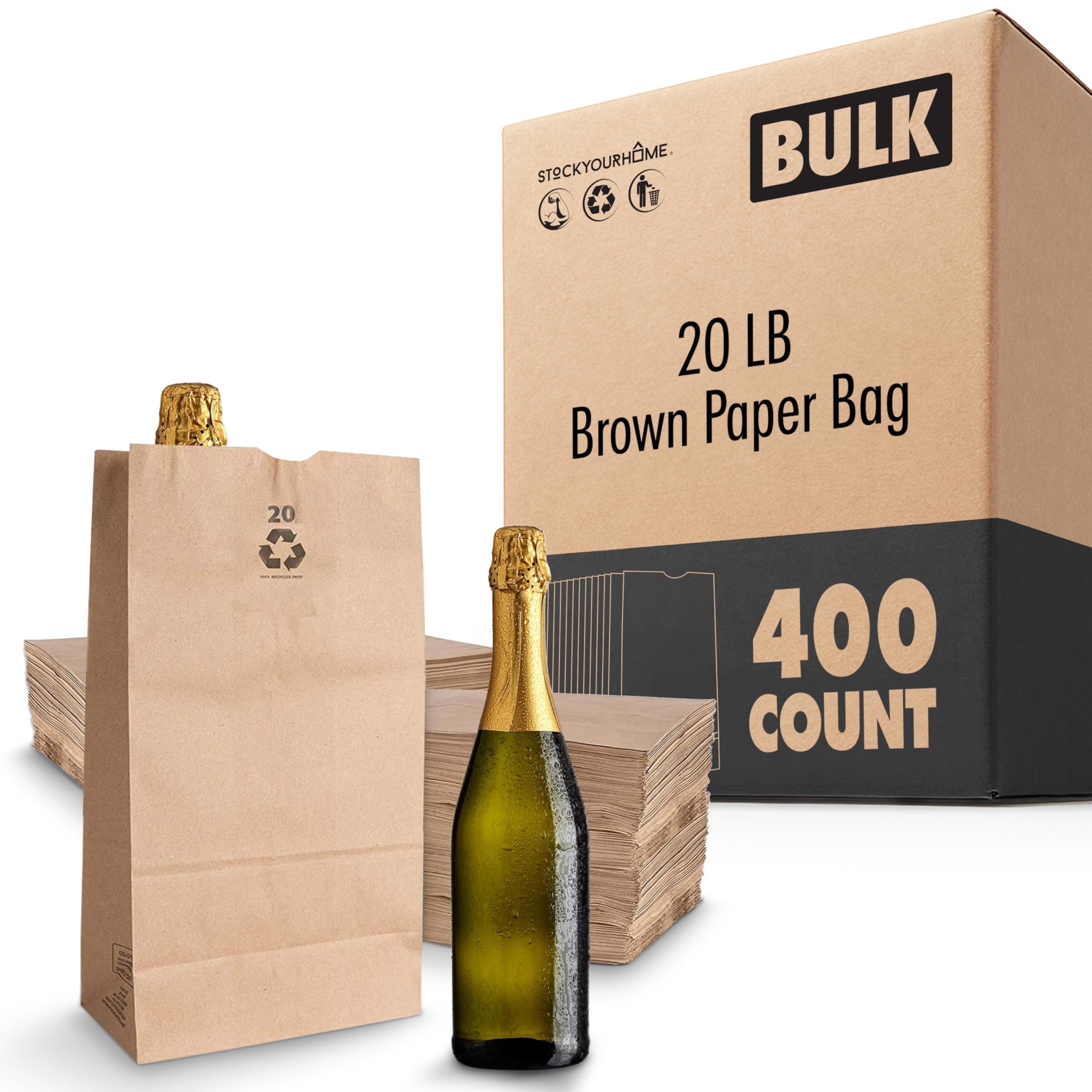 Stock Your Home 400 / 20 lb / 100 Count Pack of 100 / Kraft Brown Food Storage Bags