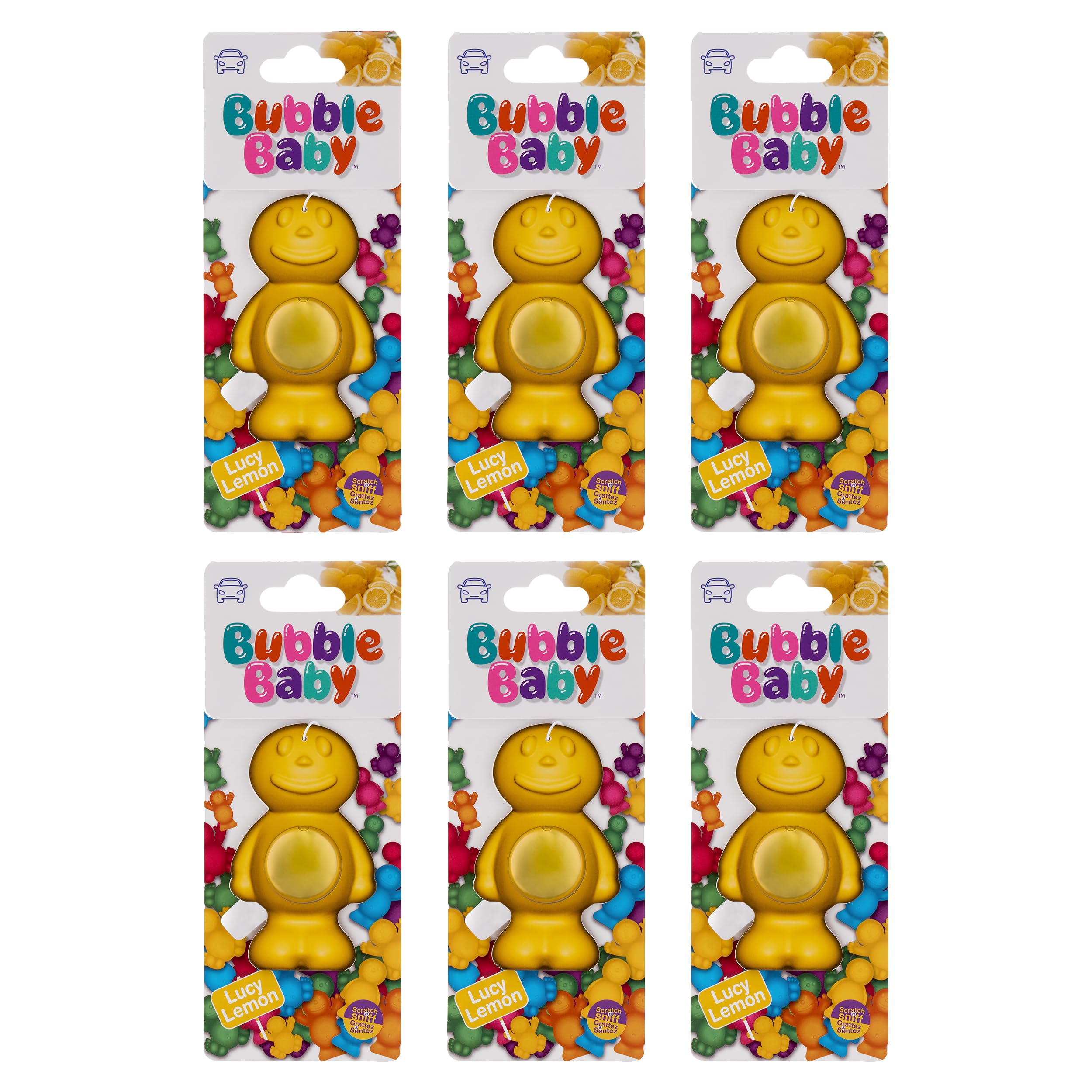 Bubble Baby Lemon Fragrance Carded Liquid Membrane Car Air Freshener And Odour Eliminator Pack of 6