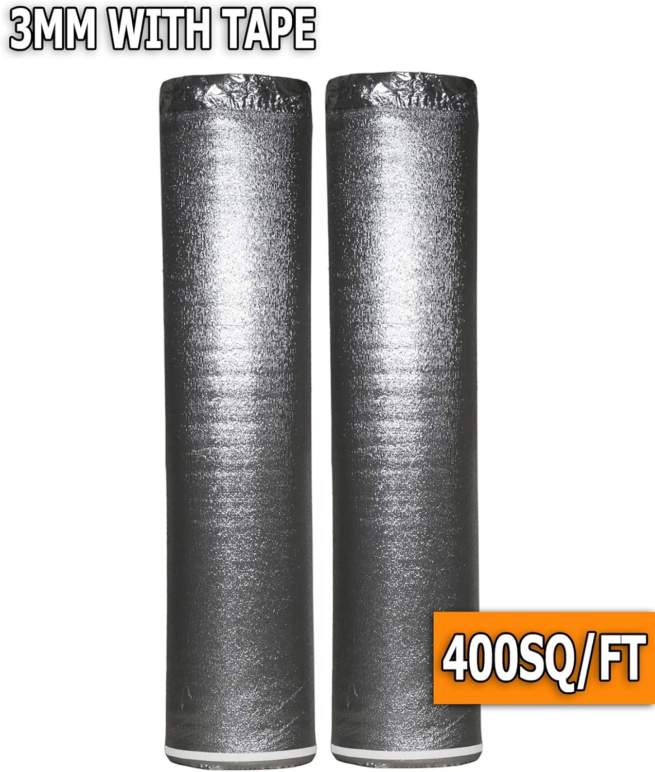 400SQFT AMERIQUE 3MM Thick Flooring Silver Underlayment Padding with Tape & Vapor Barrier 3-in-1 Heavy Duty Foam (400SF Total, Pack of 2 Rolls, 200SF/Roll)