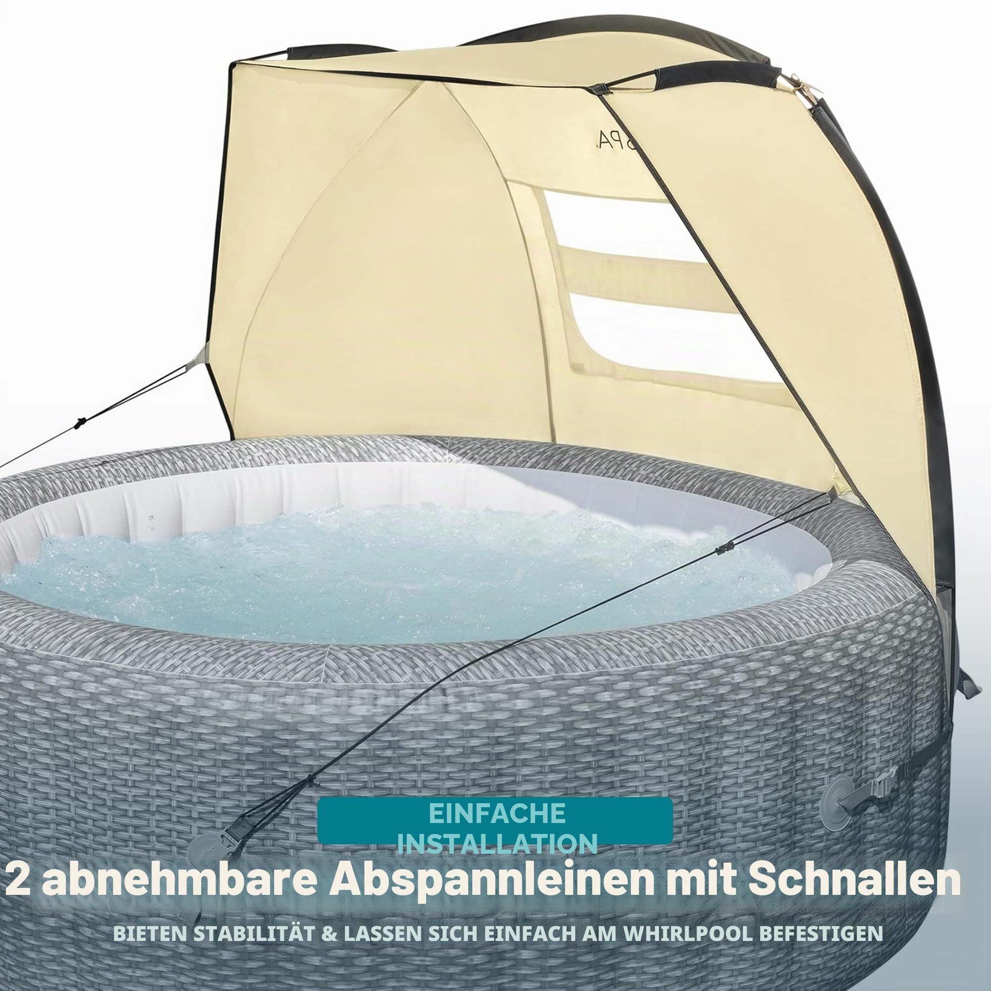 Bestway SaluSpa Winddichter UV-Schutz Sonnenschutz Baldachin Befestigung Zubehör mit Netzfenstern für runde aufblasbare Whirlpools (nur Baldachin)