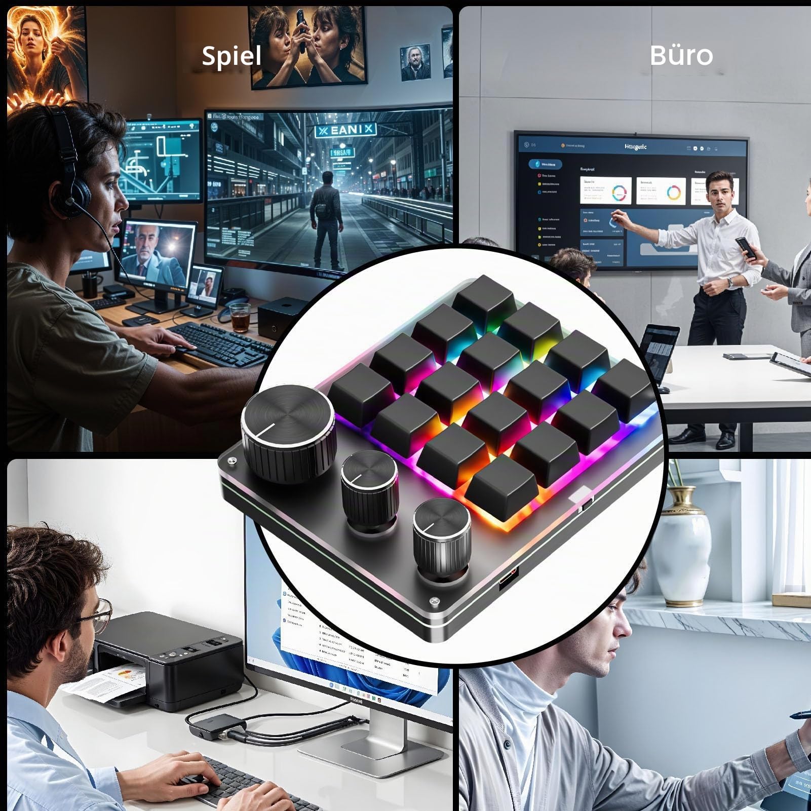 Programmierbare Makrotastatur, 16 Tasten Kabelmechanische Spieltastatur, 3 Benutzerdefinierte, Kopieren Sie Makropolster mit Rotem Schalter EIN. (Black)