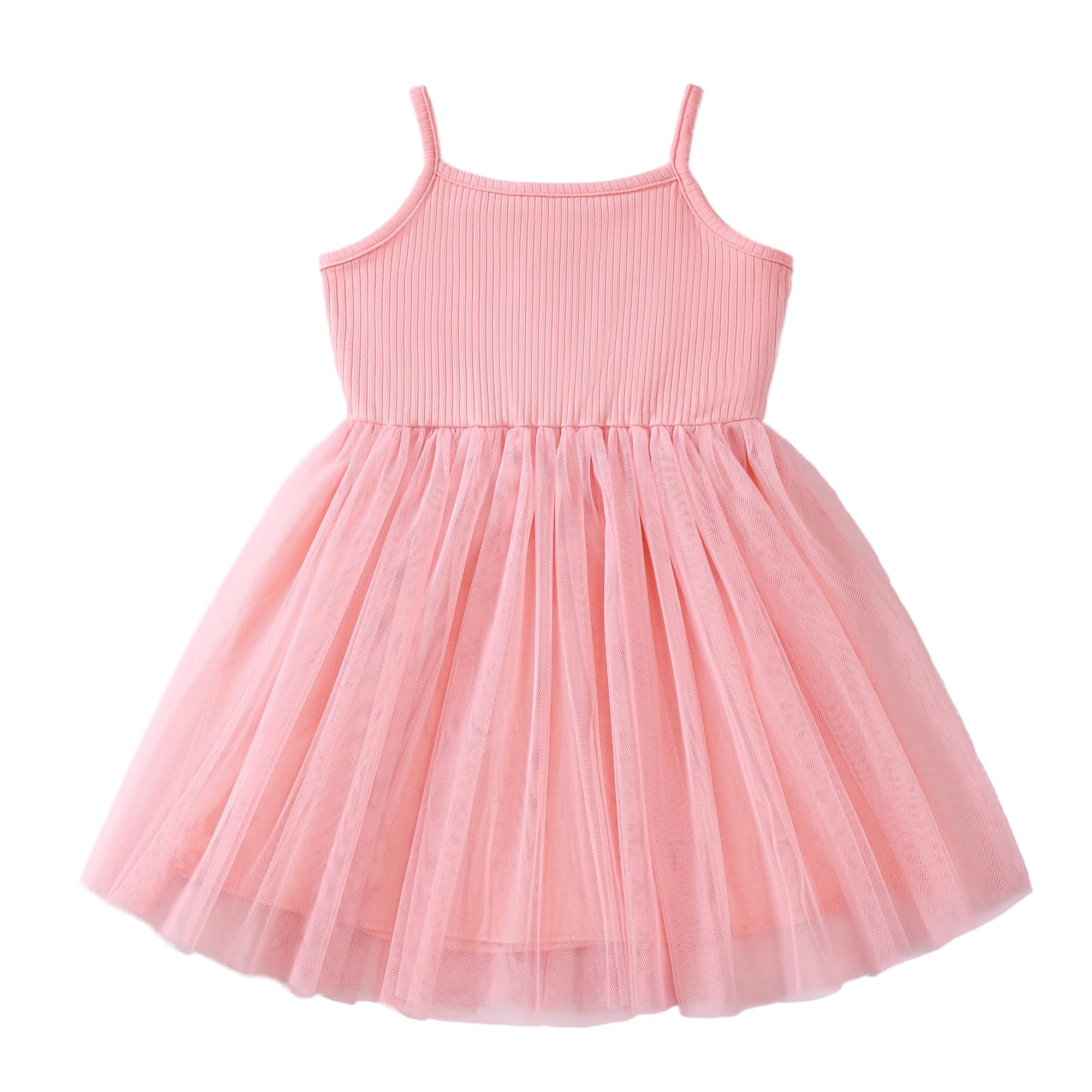 Vestido Tul para Niña Sin Mangas Algodón Verano Vestidos Tirantes A-Line Tutú Casual Elegante Ropa Princesa Fiesta Ceremonia 2-7 Años Negro/Rosa