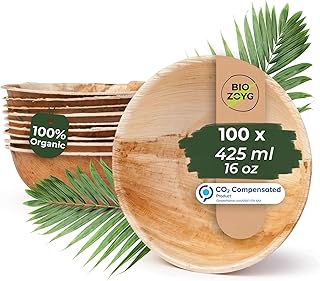 BIOZOYG Palmware - Environmentally Friendly Disposable Tableware Made of Palm Leaves, Palm Leaf Bowl, Round Salad Bowl, Dip Bowl, Soup Bowl, Serving Bowl, Snack Bowl