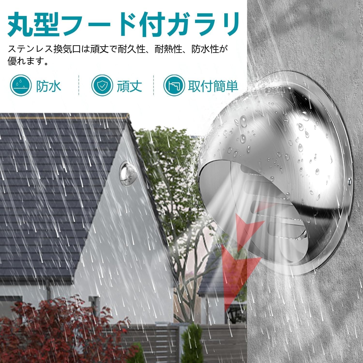 Okryain 丸型フード付ガラリ 通気口 換気口 吸気口 防虫網付 ダクト用換気口 換気口カバー 屋内換気口 換気部品 自然換気用 ダクトホース/換気ホース接続用 150mm