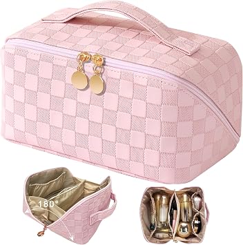 TOPALL Large Makeup Bag, Travel Toiletry Bag for Women, PU Leather Toiletry Bag, Makeup Bag, XXL Organiser Toiletry Bag for Makeup, Necessaire, Travel Accessories for Women