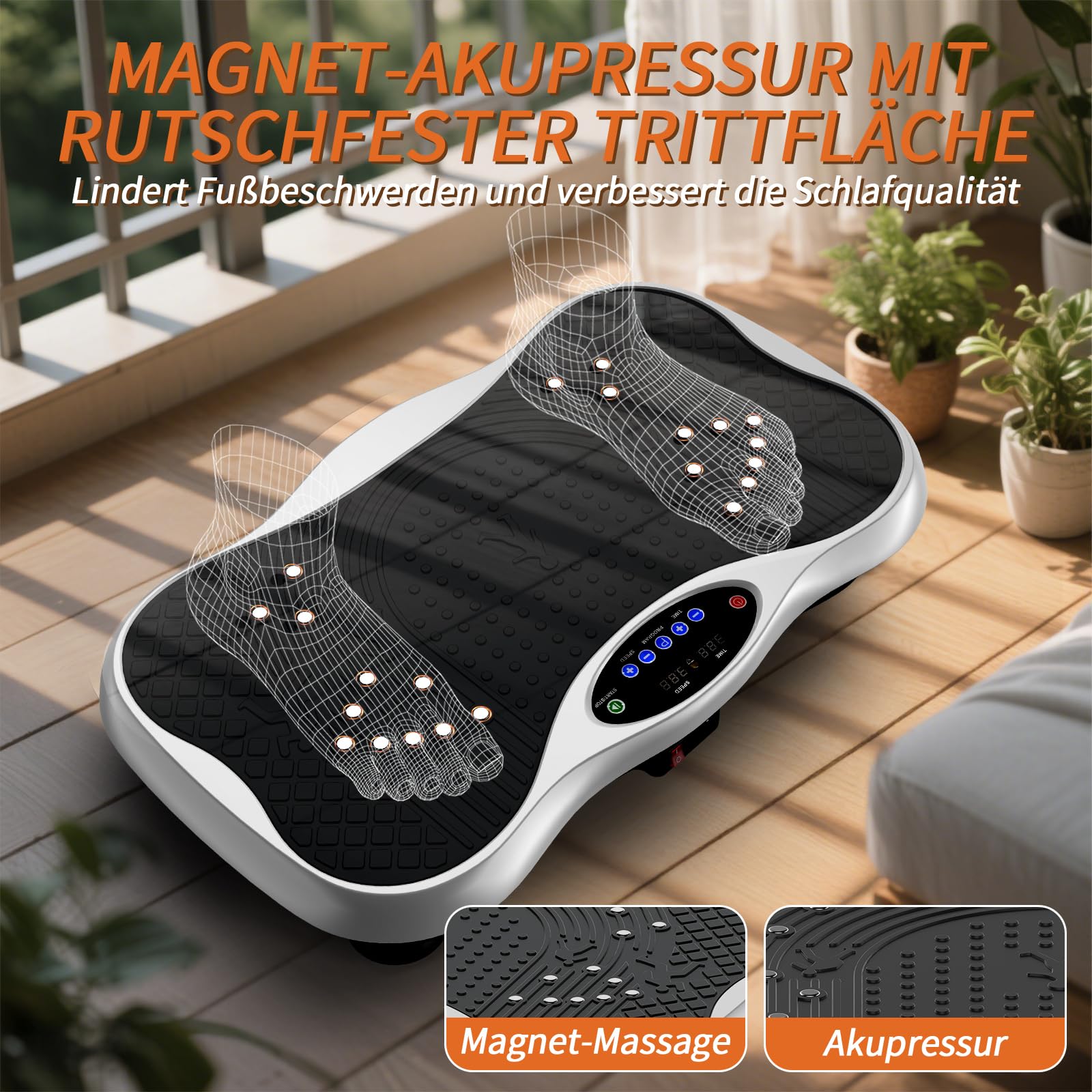 Vibration Plate, Vibration Board mit Haltestange, Griff, Bluetooth-Lautsprecher, Fernbedienung und Spannseil Rüttelplatte Sport für Zuhause, Vibrationsplatte für Frauen Ganzkörpertraining