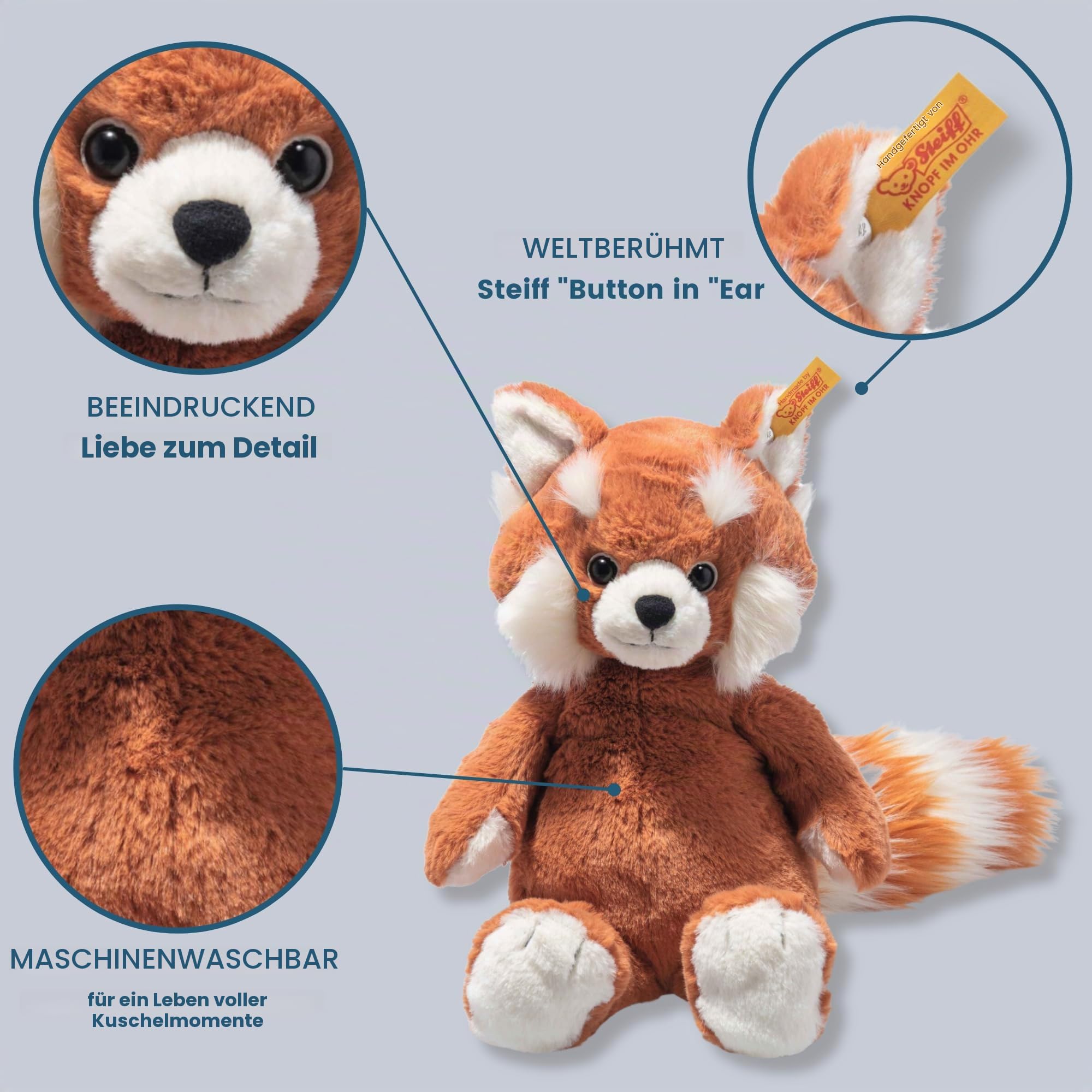 Steiff 075537 Soft Cuddly Friends Benji Roter Panda 28cm, rotbraun, Ginger