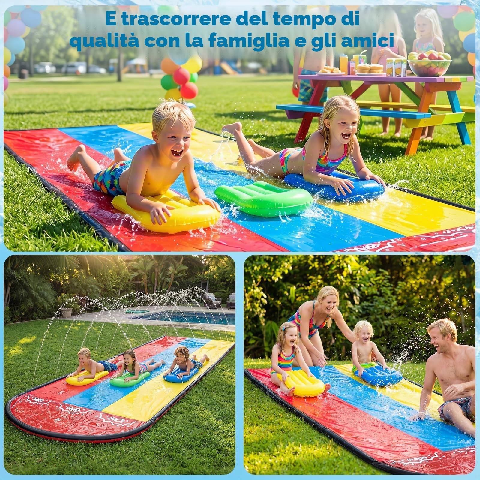 Scivolo d'acqua gonfiabile da 4,8 m, con tavola da surf, scivolo d'acqua da giardino per bambini, per esterni, scivolo d'acqua gonfiabile, l'irrigatore integrato copre l'intero scivolo (2P)