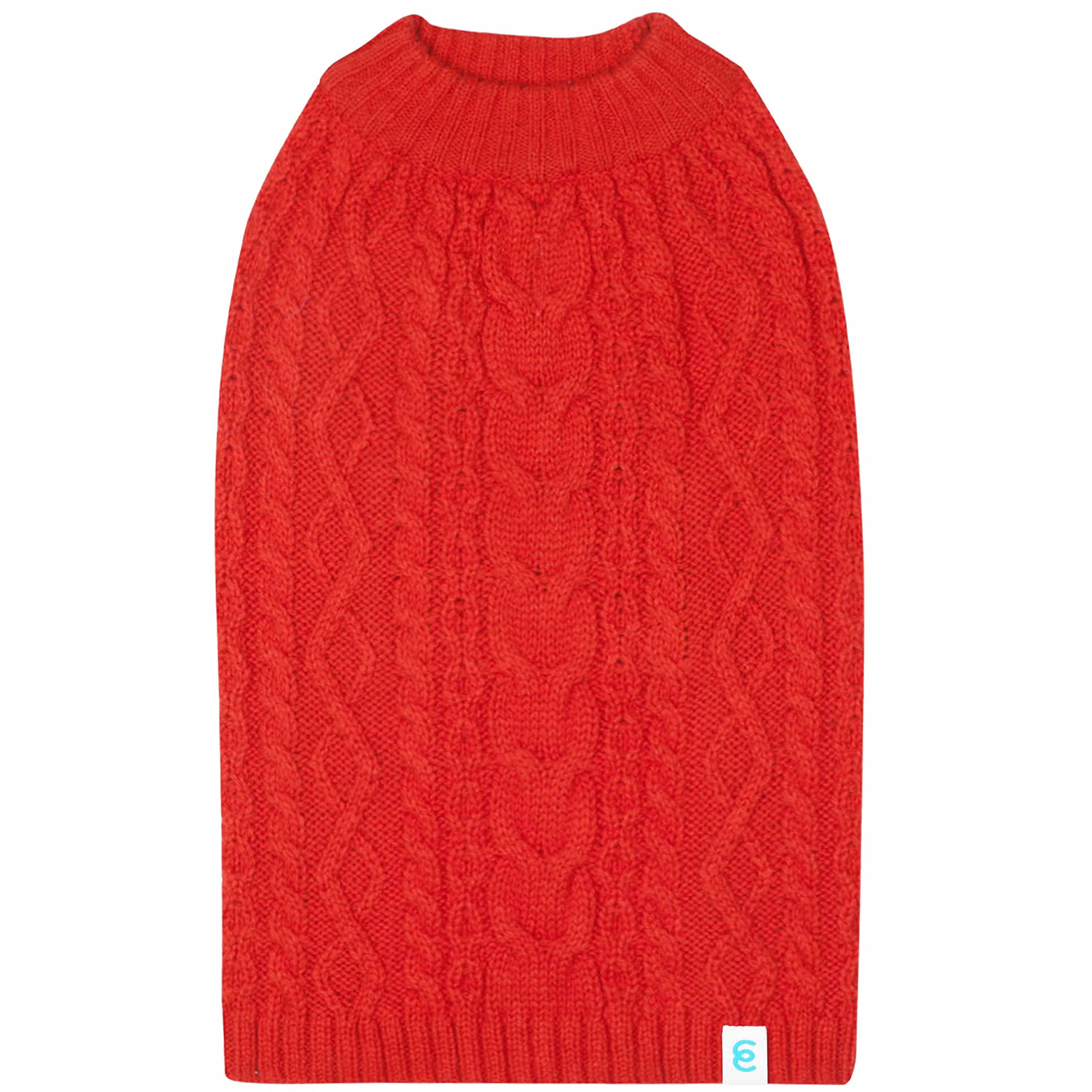 Blueberry PetClassic Dog Sweater Wool Blend Cable Knit Pullover Crewneck Winter Clothes in Red Danger, Back Length 14", Medium Warm Coat for Pet