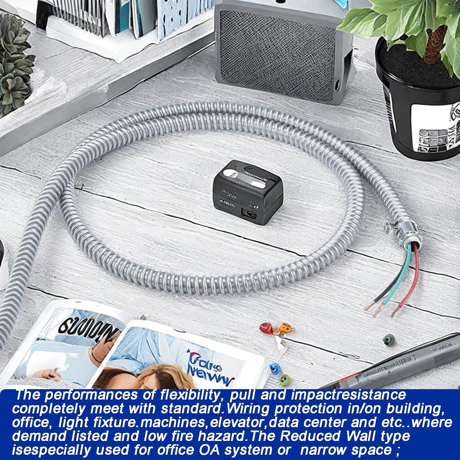 (1/2" Dia * 25 Feet) Yariwiz Flexible Steel Electrical Conduit Steel Conduit Kit with 4 PCS Coupling, 2 PCS Elbow and 7 PCS Strap, S-LCCK-0.5-25FT-KIT