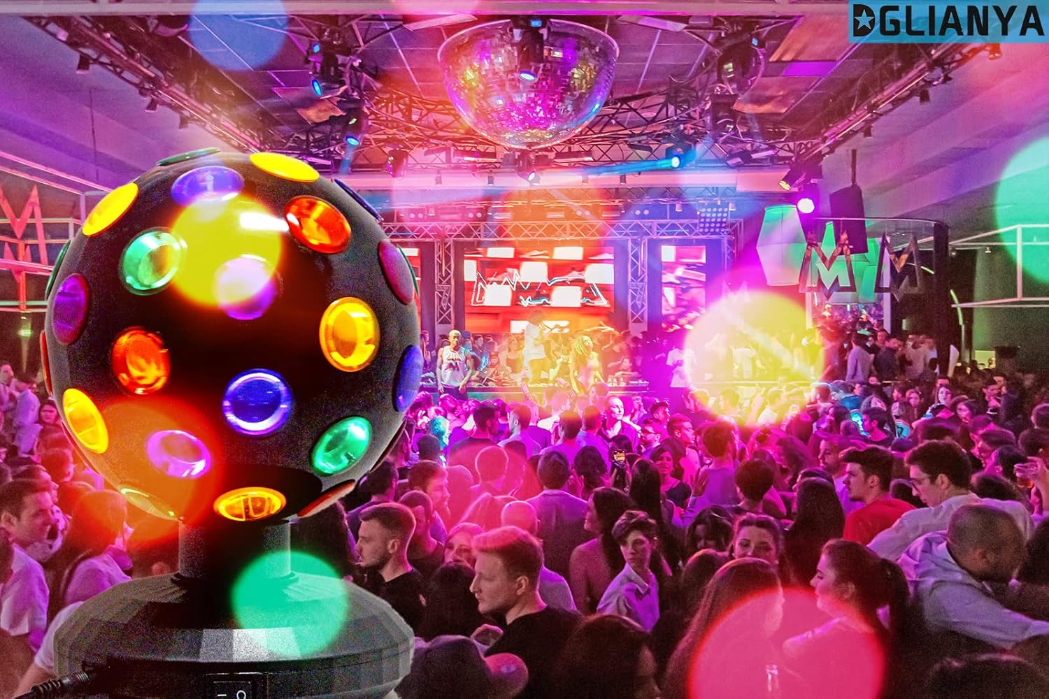 360 Degree Rotating Disco Ball Night Light Disco lamp LED Stage Flashing Light Projector Powered by USB Cable or Battery Operated Multicolor Strobe Lamp for Christmas Dance Parties Dj Bar (Black)