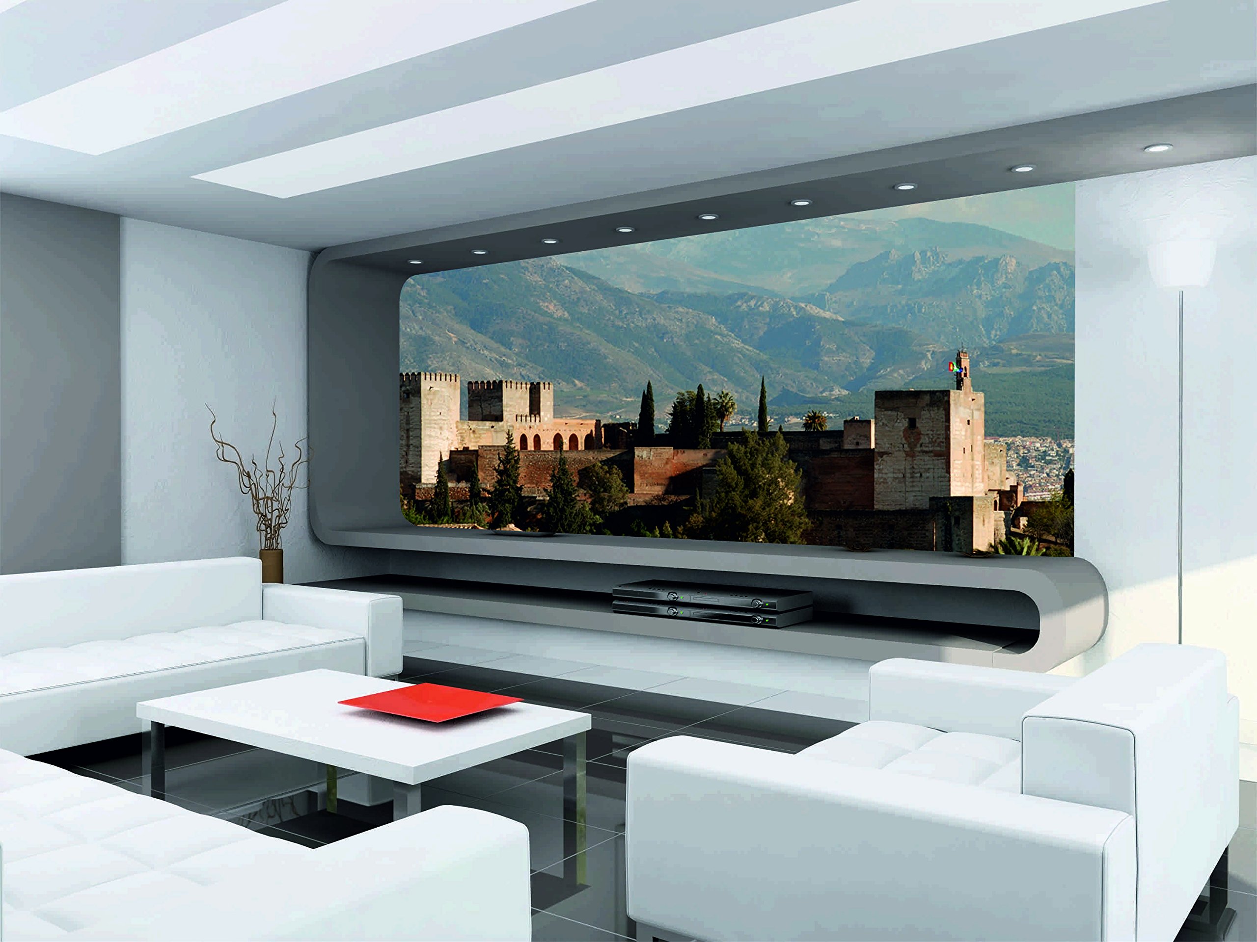 Oedim Fotomurales Vinilo Pared Vista del Palacio de la Alhambra con montañas Cubiertas de Nieve de Sierra Nevada 350x250cm | Adhesivo Incluido | Decoracion Habitación, Salon, Oficina, Negocio |