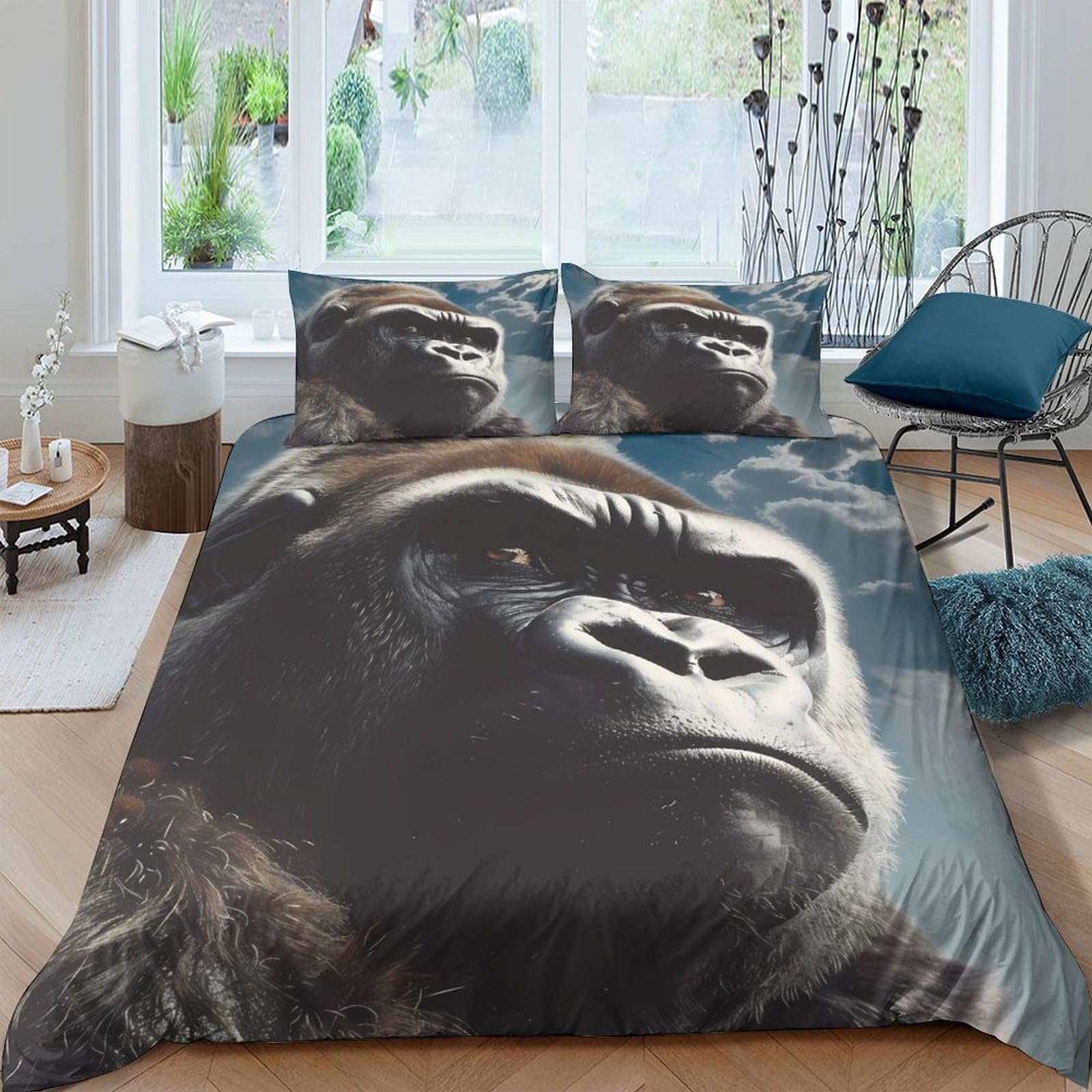 Ctjqhvkz Style-9 3D Printed Gorilla Portrait Fitted Sheet Microfiber Soft Breathable Wildlife Bed Cover For Bedroom Dorm Mattress Protection Decor Single（135X200cm）