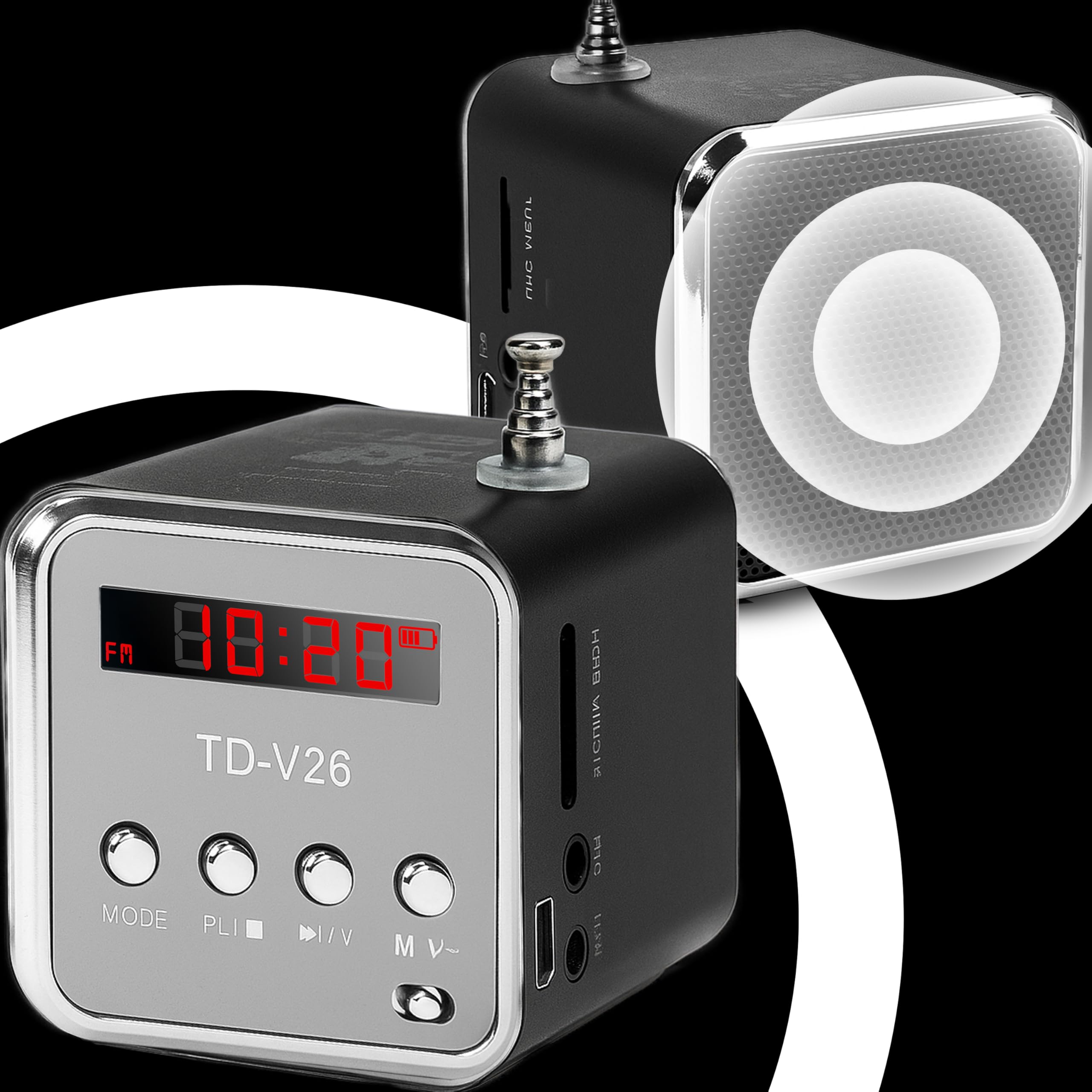 Retoo Radio Portatile FM 3W 45dB Micro SD TF Altoparlante Digitale MP3 USB Nero-Grigio