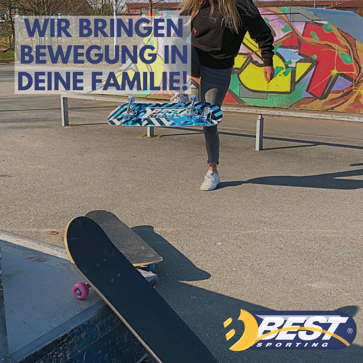 BEST SPORTING Skateboard A7 Street – Skateboard für Kinder & Anfänger mit ABEC 7 Kugellagern – Rutschfestes 7-lagiges Ahorn-Deck – 100 kg belastbar – Cooles Design (Street Blue)