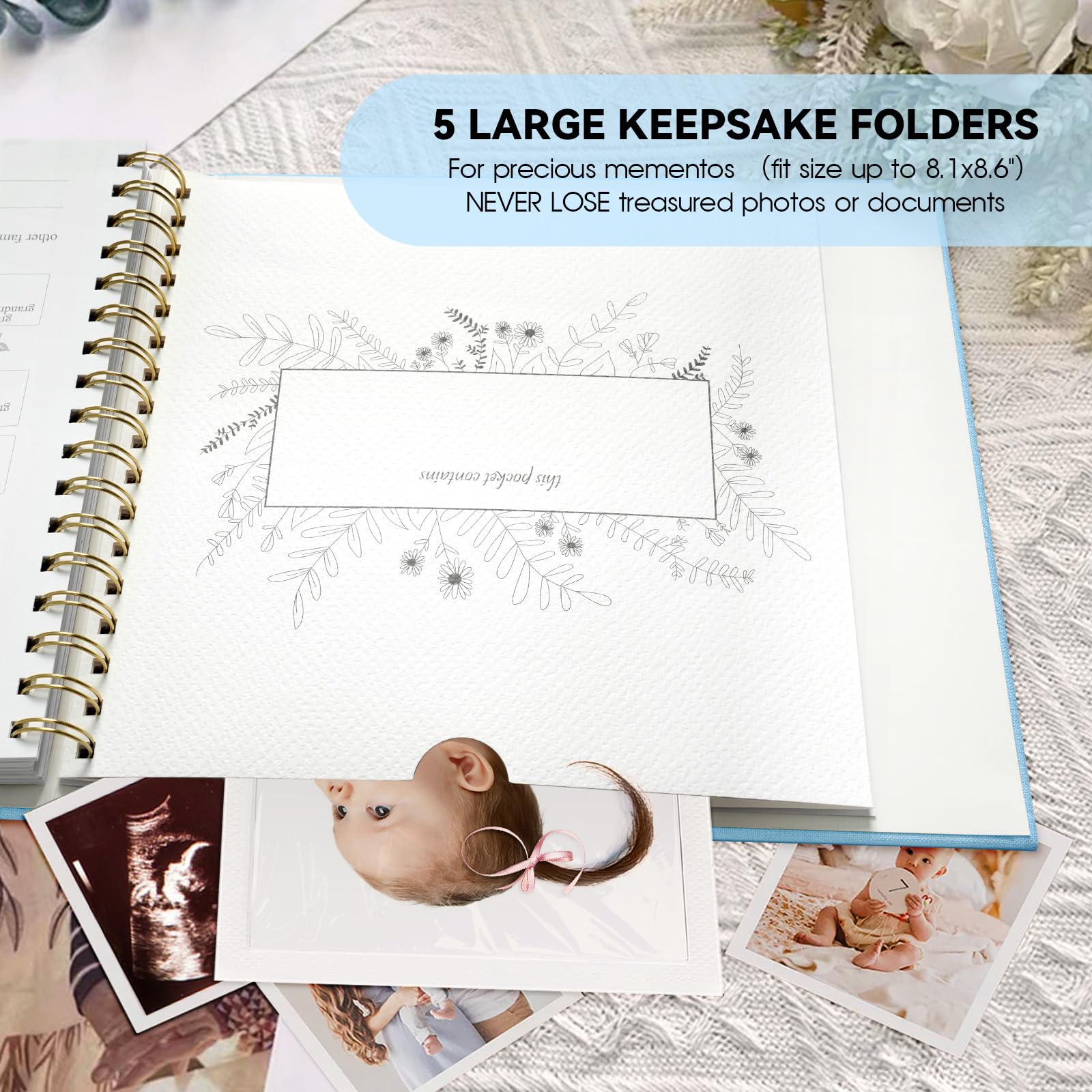 Erinnerungsbuch für Jungen oder Mädchen, zeitloses erstes 5-jähriges Luxus-Babybuch, Meilenstein-Buch für Neugeborene, geschlechtsneutrales Tagebuch, Scrapbook, Fotoalbum, Babyparty für