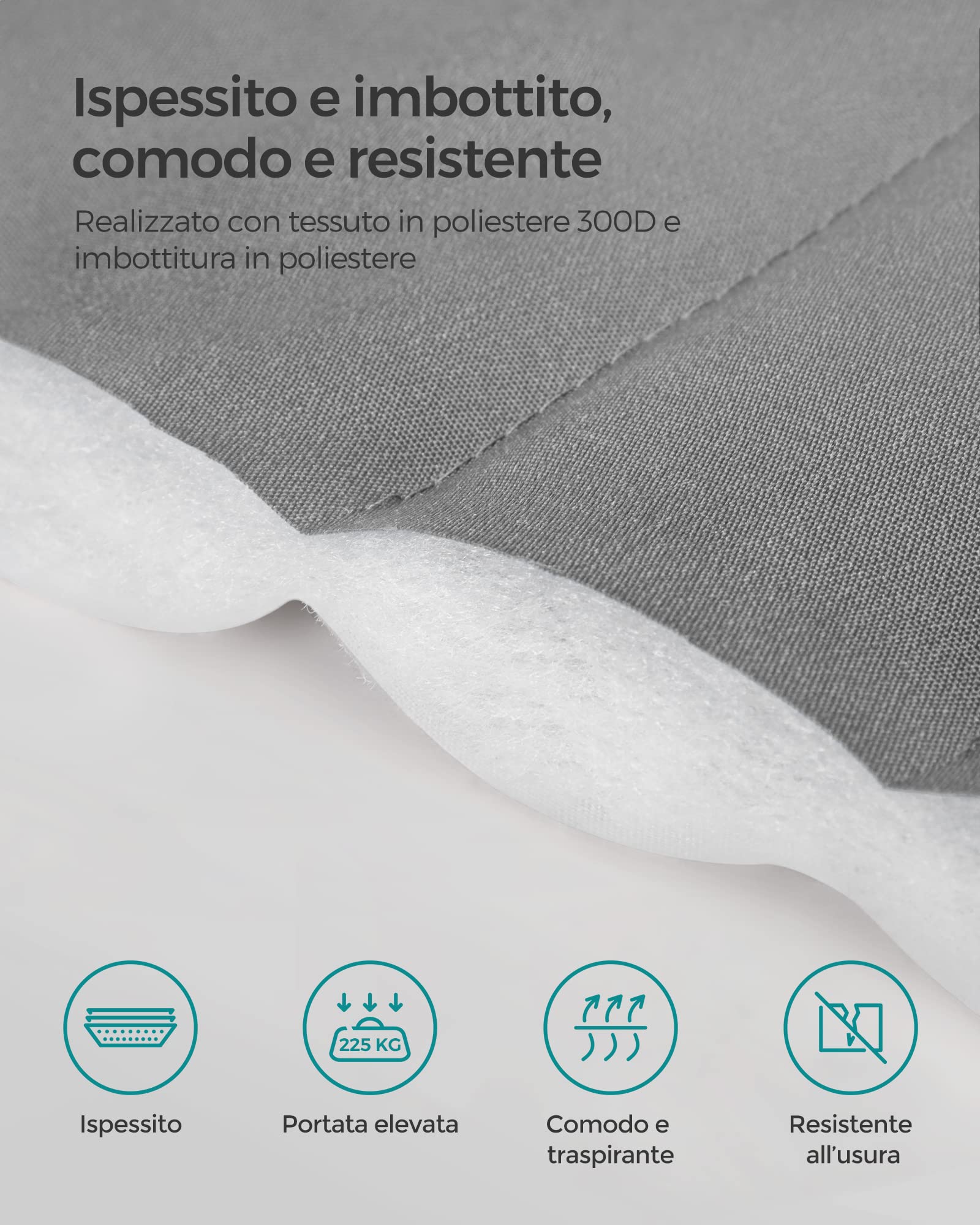 SONGMICS Amaca Doppia Imbottita da Campeggio Giardino con Barre Curve in Bambù, Cuscino, 200x140 cm, 225 kg, Grigio Beige GDC34CG