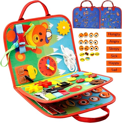 CHEFAN Tabla de actividades para niños pequeños, juguetes Montessori de libro ocupado para niños de 1, 2, 3, 4 años, tablero sensorial, juguetes