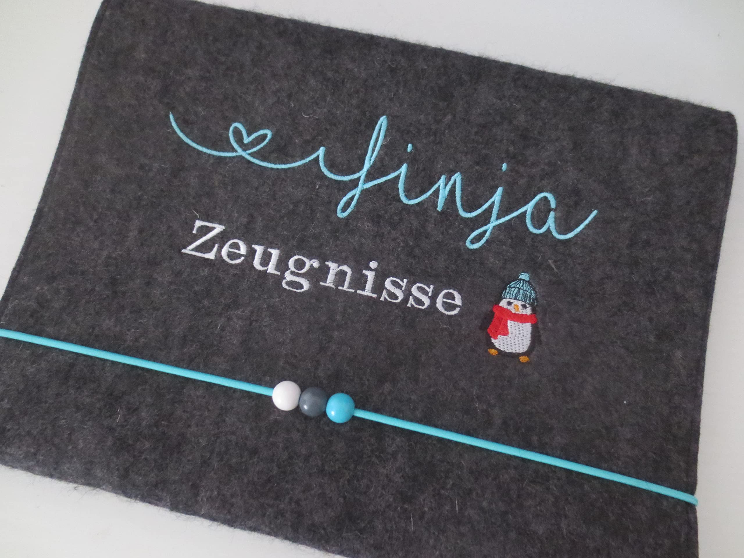Zeugnismappe Wollfilz Mappe Zeugnisse DIN A4 Grundschule Schule"Pinguin"
