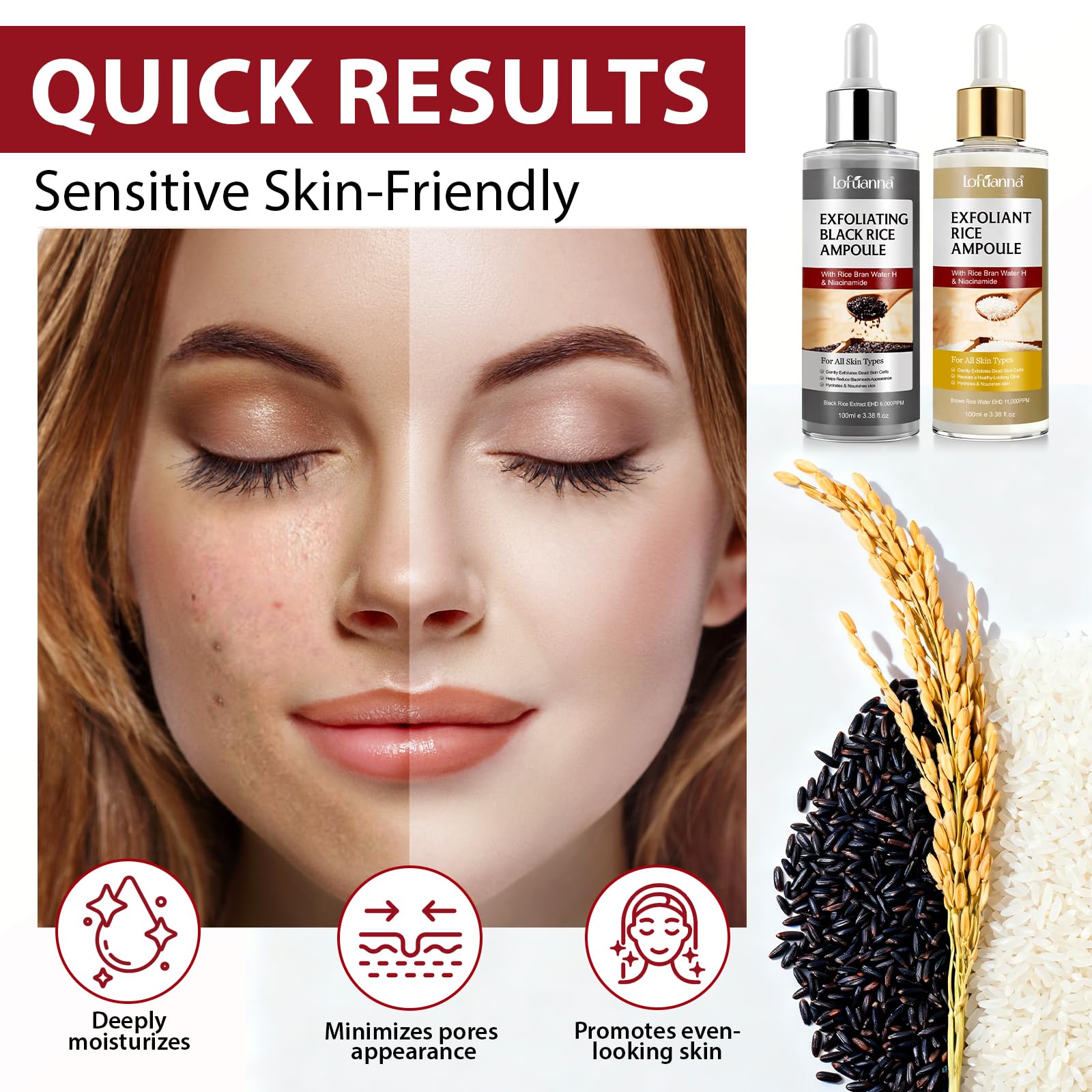 Peel Shot Glow Rice Ampoule Duo, Esfoliante Riso Bianco & Nero, Delicato scrub viso per la rimozione di cellule morte della pelle e punti neri, siero idratante, cura della pelle coreana 100ML*2Pack