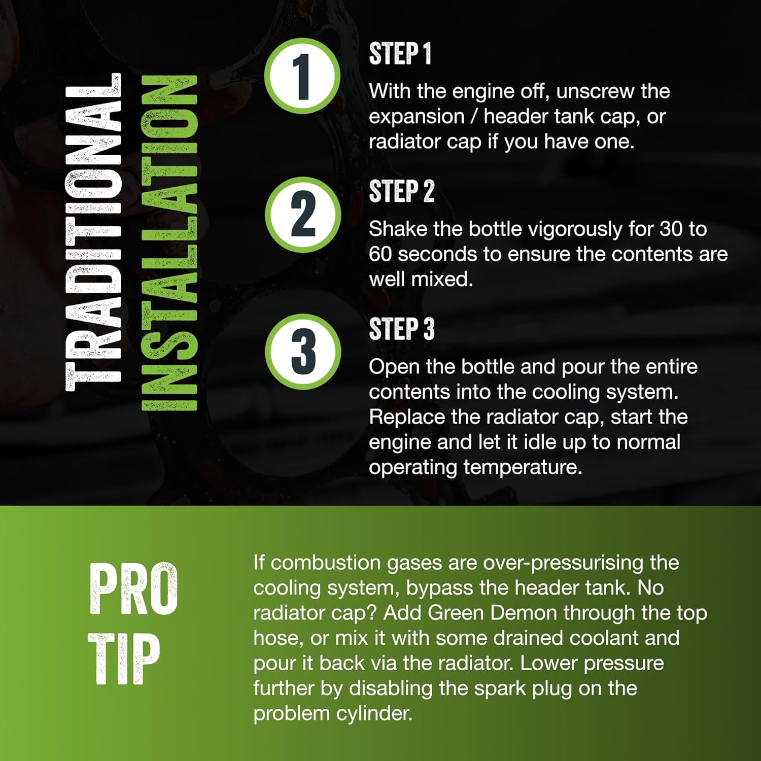 Green Demon Head Gasket and Block Repair | Ceramic Reinforced Head Gasket Sealer | Advanced Coolant Leak DIY Permanent Repair | Engine/Cylinder Sealant | for Cars, SUVs, Trucks | 16oz