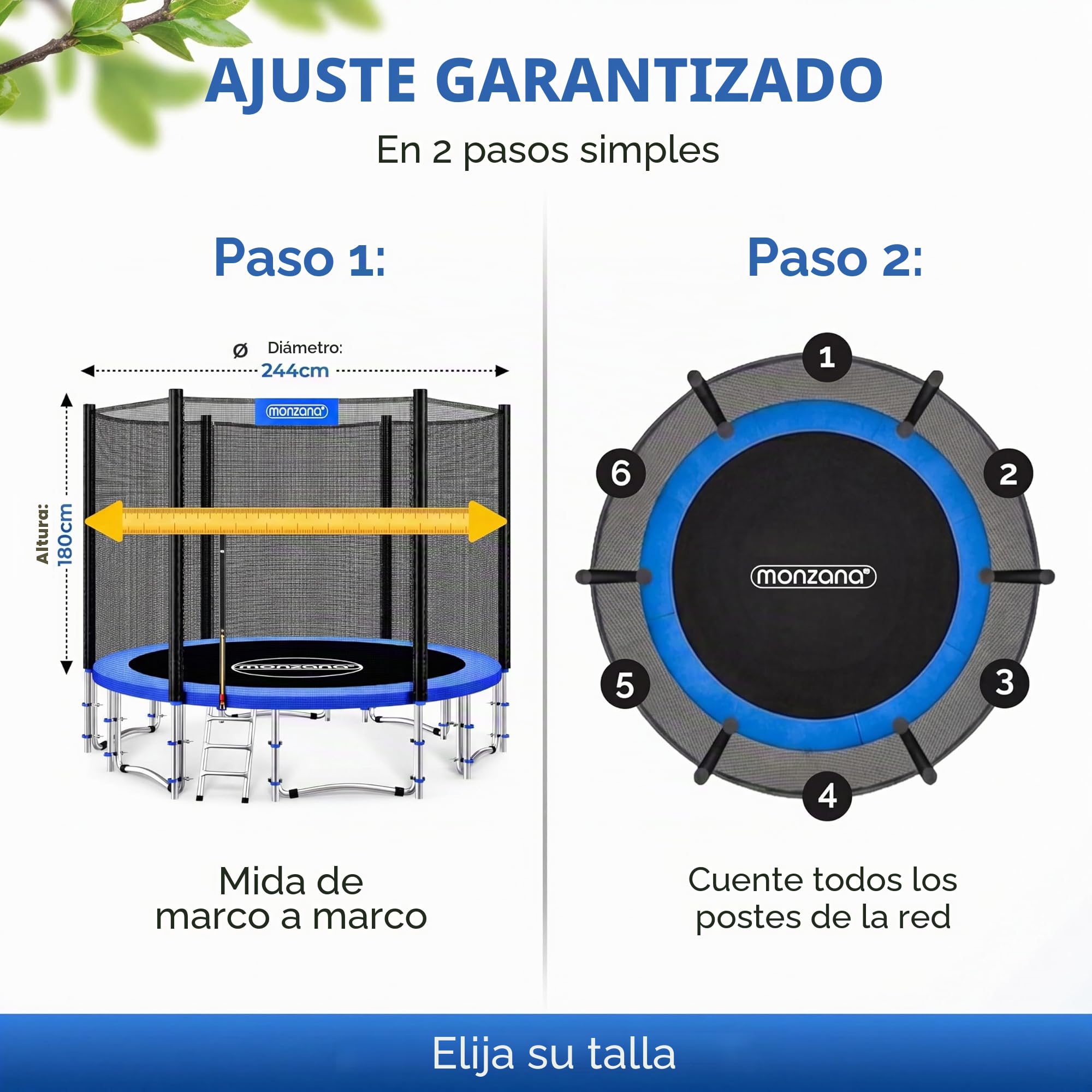 Monzana® Red Seguridad Trampolín Ø183/244/305/366/427cm Repuesto Reemplazo Cama Elástica Exterior Resistente Rayos UV 6-8 Postes Protección Infantil