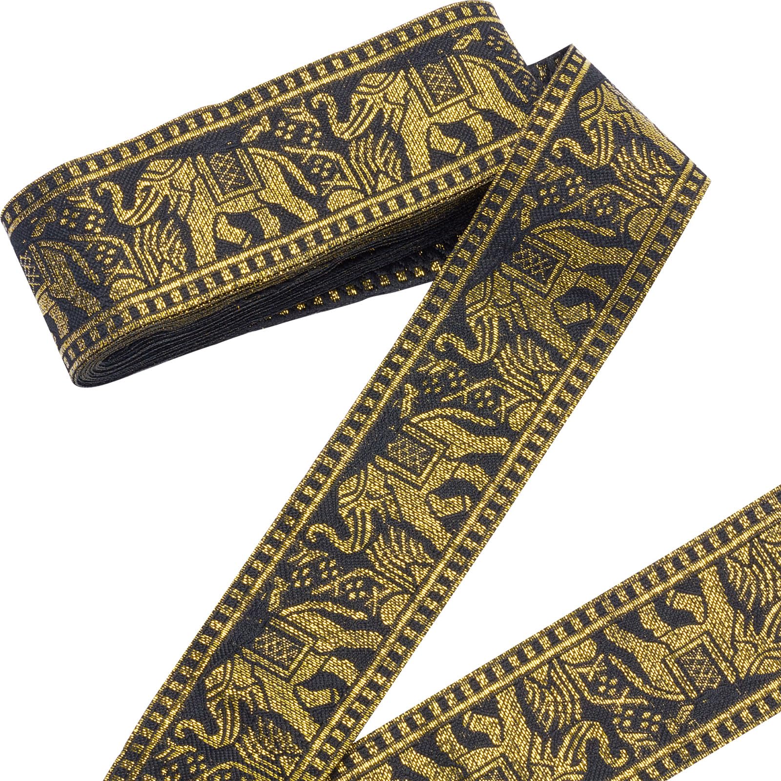 CRASPIRE 11 Yard Ethnic Jacquard Ribbon Trim Black Elephant 2 inch Wide Woven Vintage Embroidered Ribbon Boho Lace Fabric for DIY Sewing Handmade Bag Clothing Fringe Craft Accessories Decoration