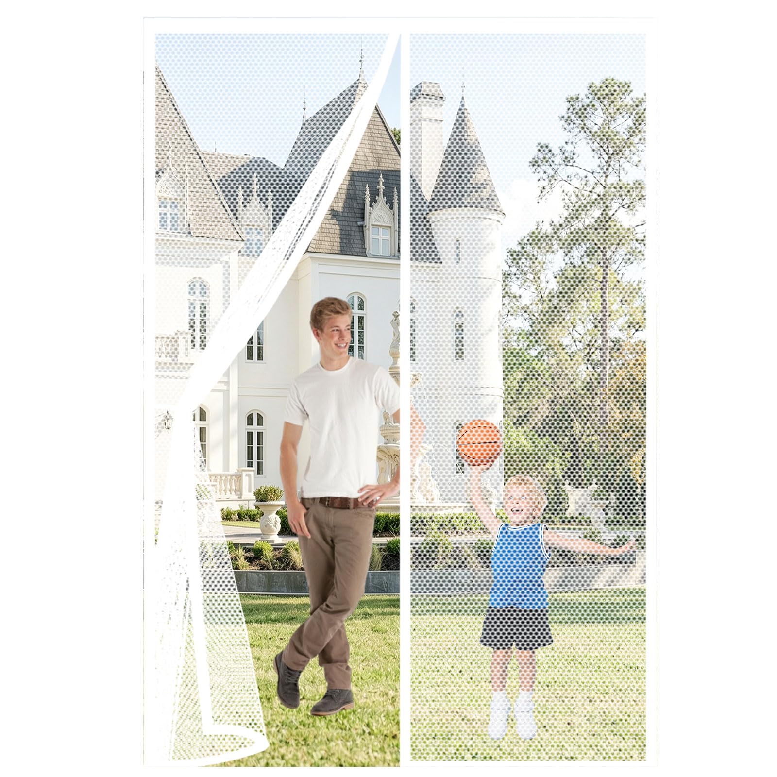 Guojun White Fly Screens Doors 105 X 275 Cm Keep Insects Out Self-Sealing Powerful Magnets Cat Screen Door Hands Free No Drill Installation For Patio Bedroom Sliding Kitchen,