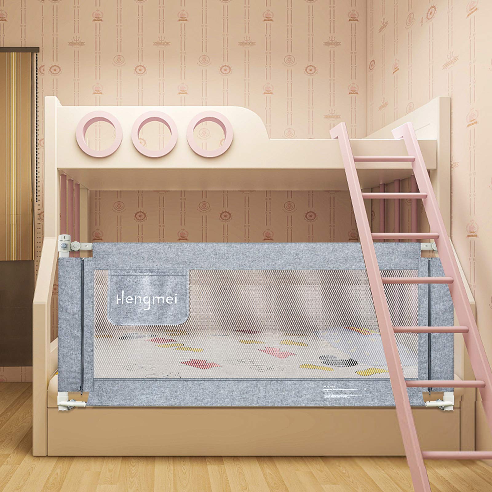 UISEBRT Barrera de Cama portátil 180 cm Barandilla de Seguridad para niños, Levantar verticalmente, Guardia de Seguridad para Niños con Malla aireada, Gris