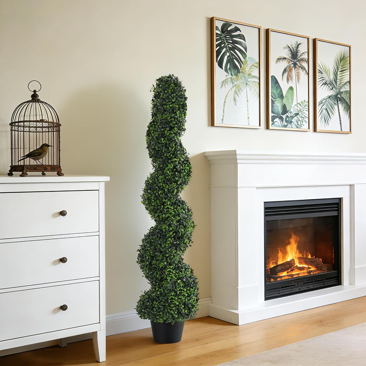 4FT Artificial Boxwood Spiral Topiary Trees Set of 2, UV Resistant Faux Evergreen Topiary Plants in Pots, Outdoor Indoor Decorative Fake Boxwood Shrubs for Front Porch, Patio, Garden, Home Decor