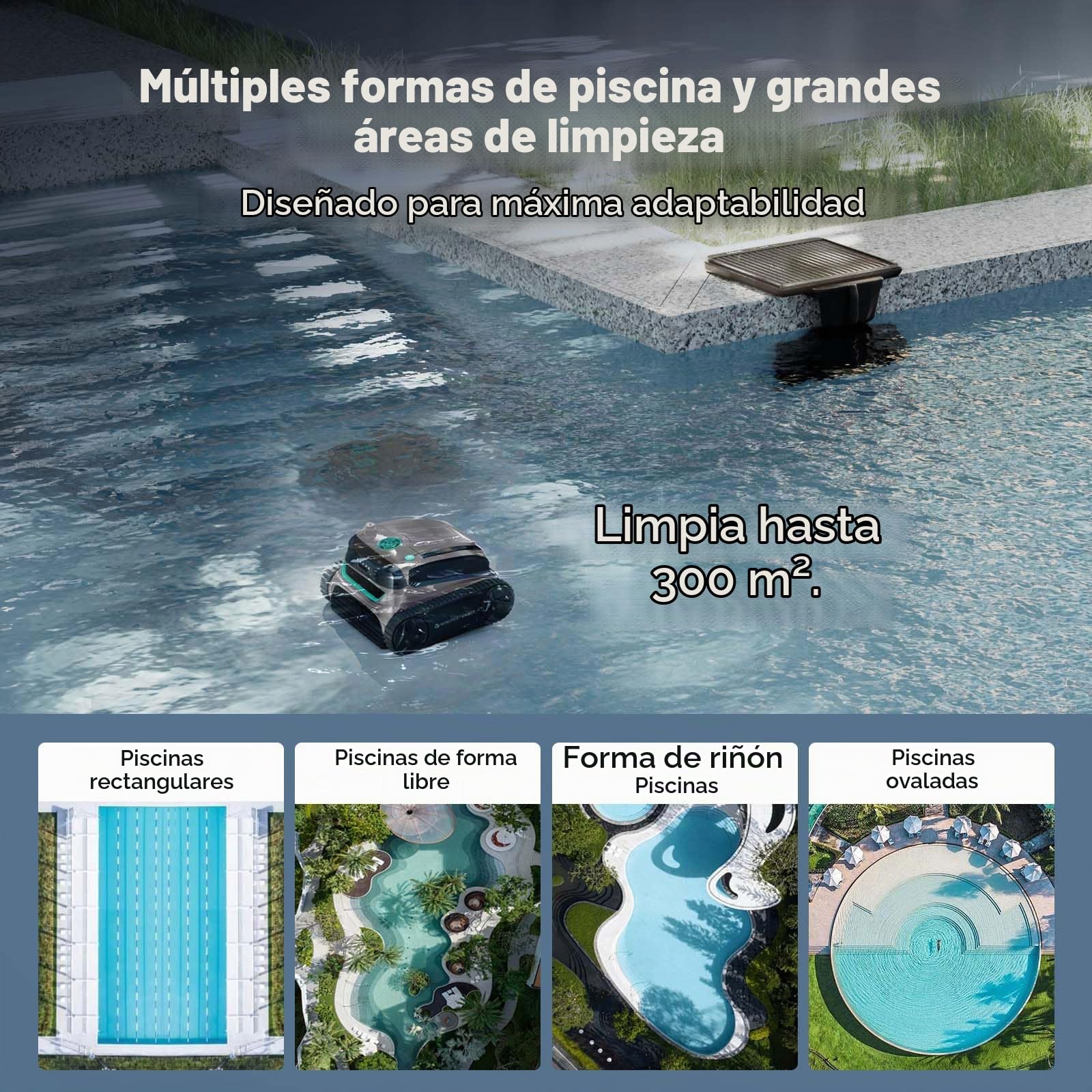 WYBOT S2 Solar Robot para Piscinas, con Plan De Limpieza Inteligente, Limpieza Parcial De Precisión, Retorno Automático Y Carga Solar, Sistema De Adsorción 3D, Covers 300 m² (Gris)