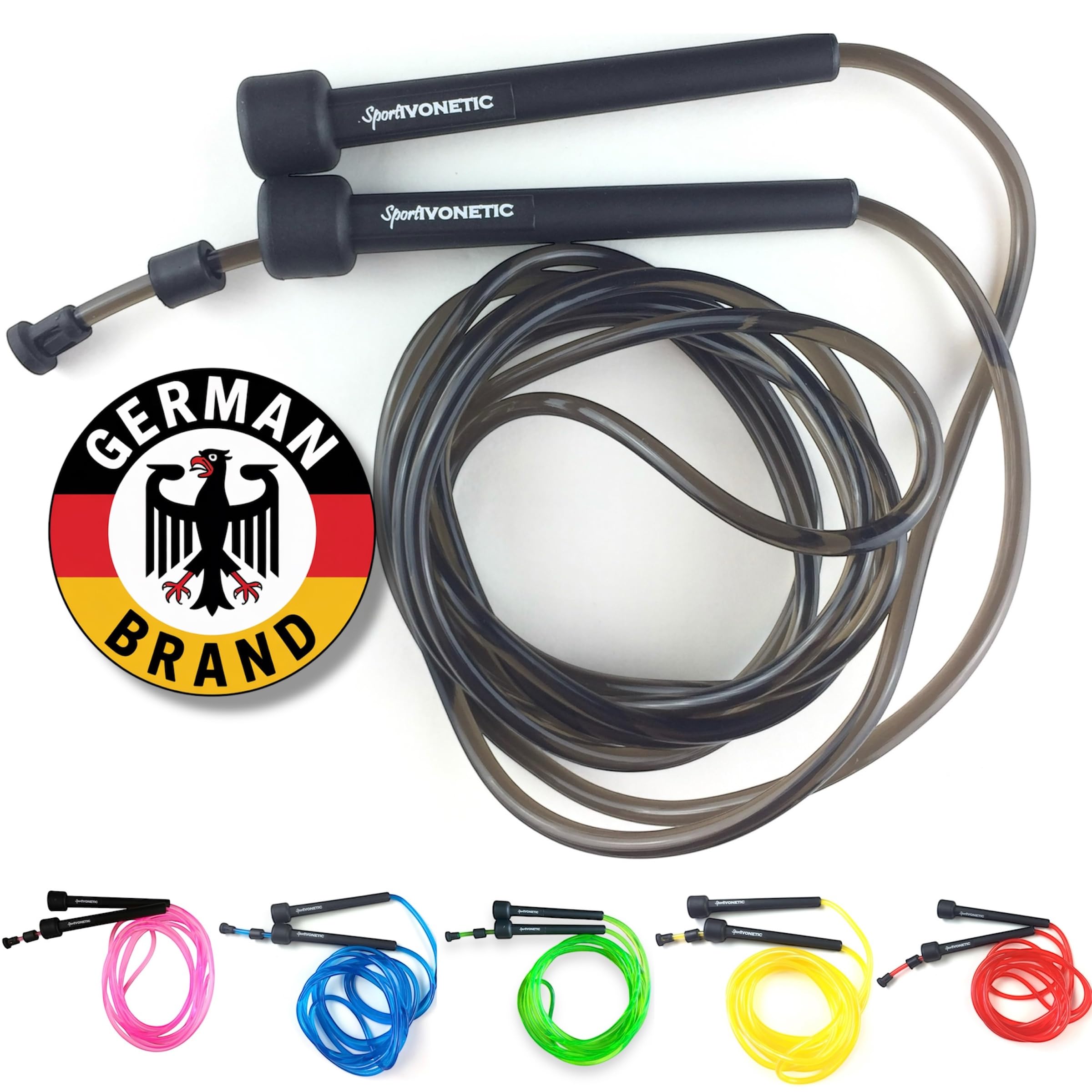 SPORTIVONETIC® Premium Springseil für Erwachsene & Kinder, Damen & Herren - für Fitness, Crossfit, Sport, Boxen und Freizeit - Verstellbare Größe - Speed Rope, Jump Rope, Sprungseil