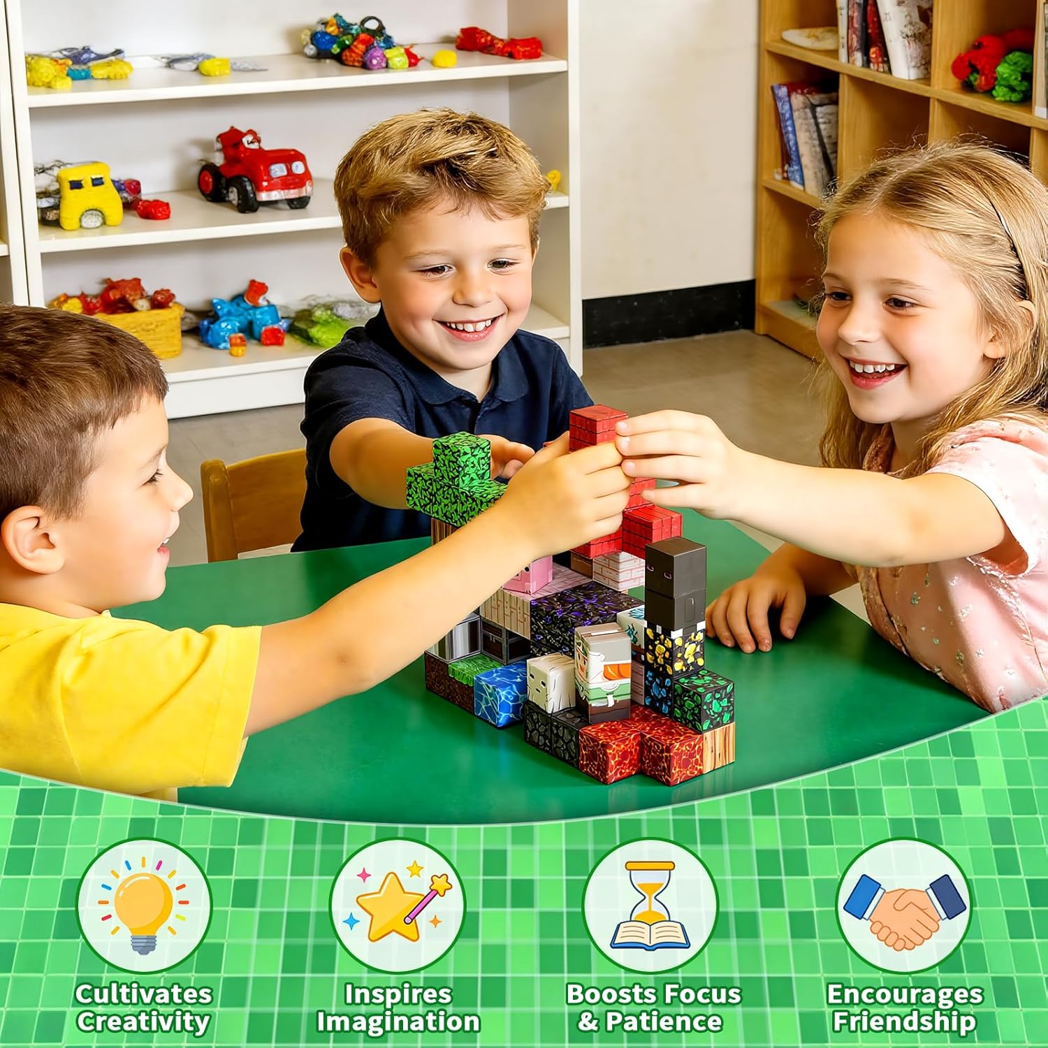 Magnetic Blocks Set-80PCS Magnetic Building Cube Game, Building Blocks Craft Cubes, Stacking Magnet STEM Block Cubes, Magnets Tiles Montessori Sensory Toys for 3+ Kids Easter Basket Stuffers Gifts